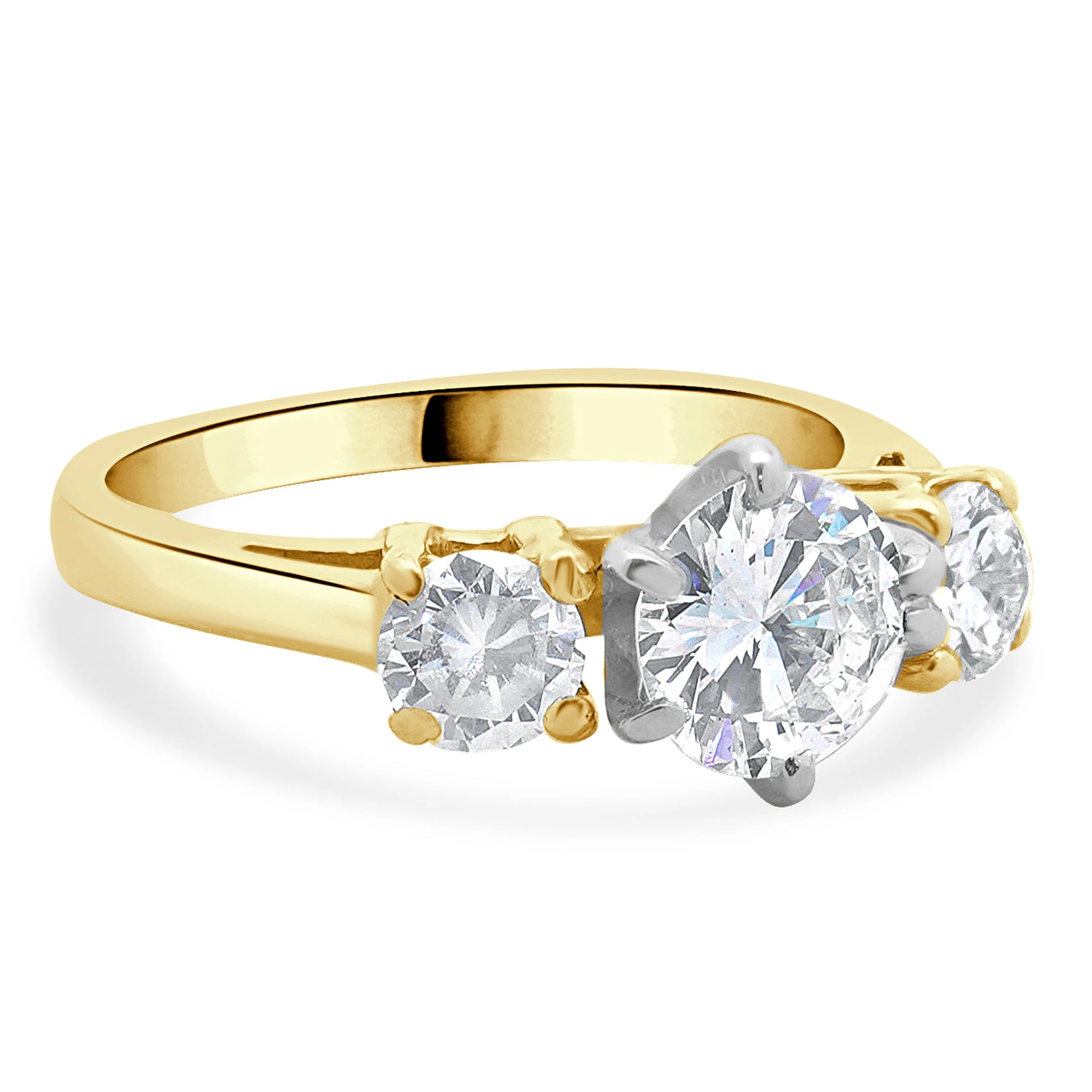 14 Karat Yellow Gold Round Brilliant Cut Three Diamond Engagement Ring - Image 4