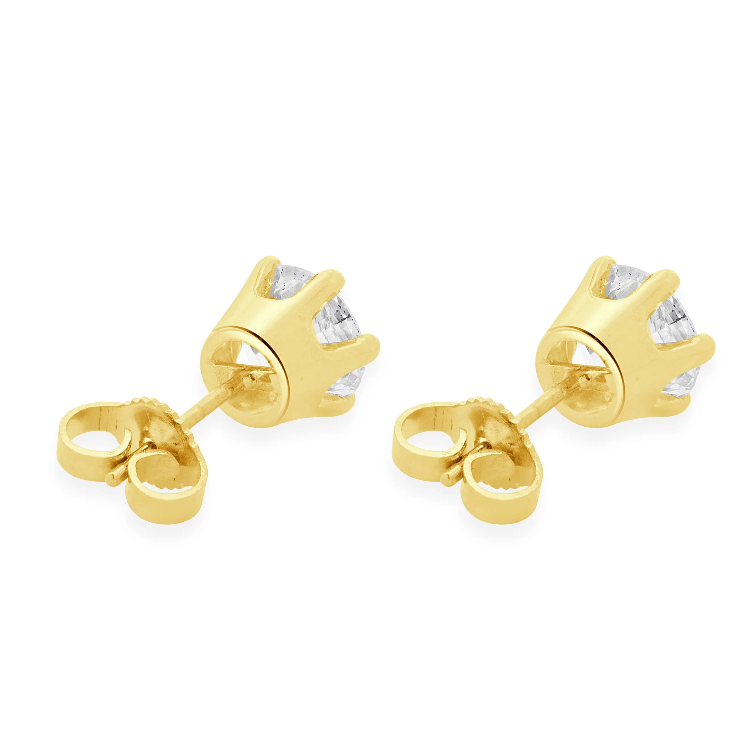 14 Karat Yellow Gold Round European Cut Stud Earrings - Image 3