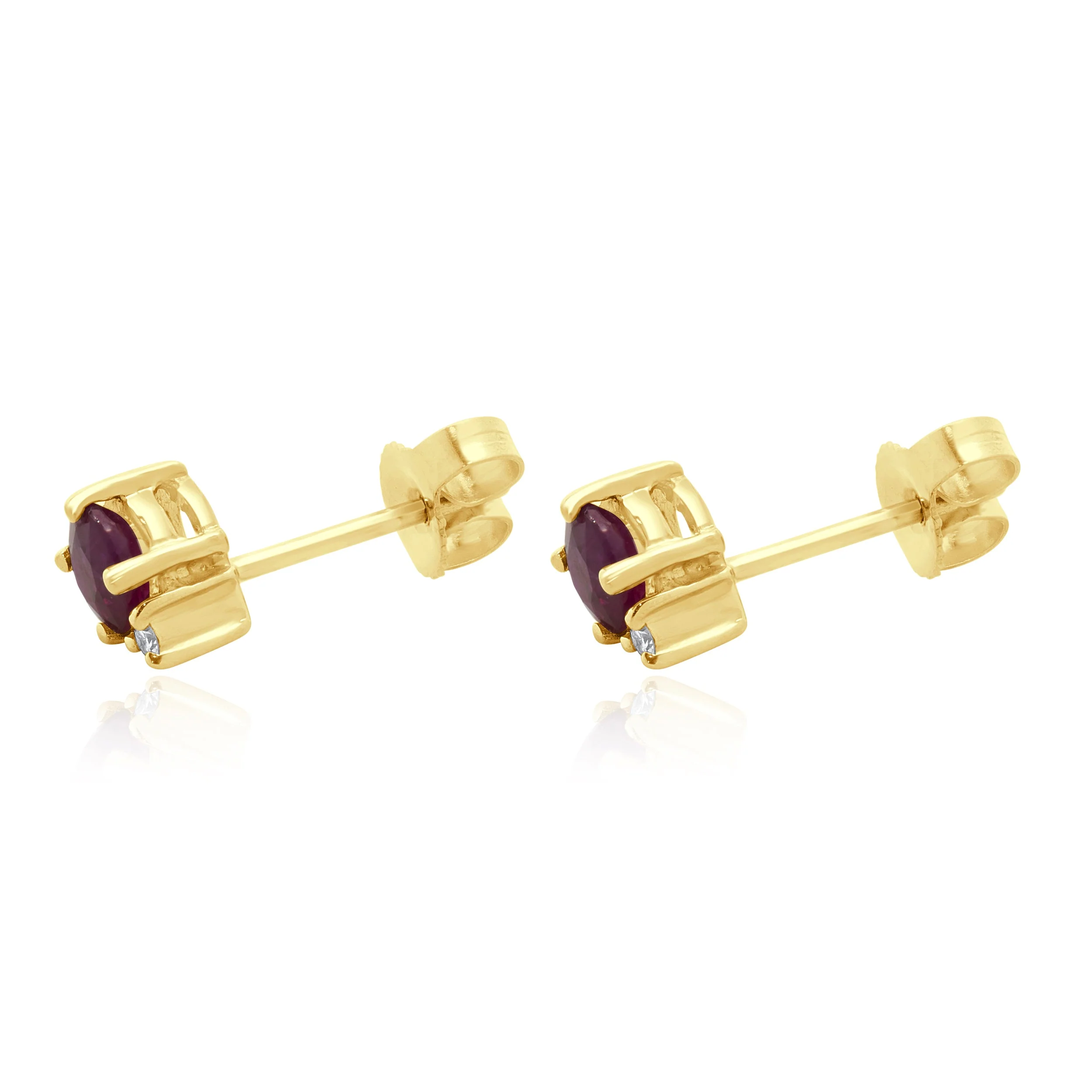 14 Karat Yellow Gold Rubellite Tourmaline and Diamond Stud Earrings - Image 2