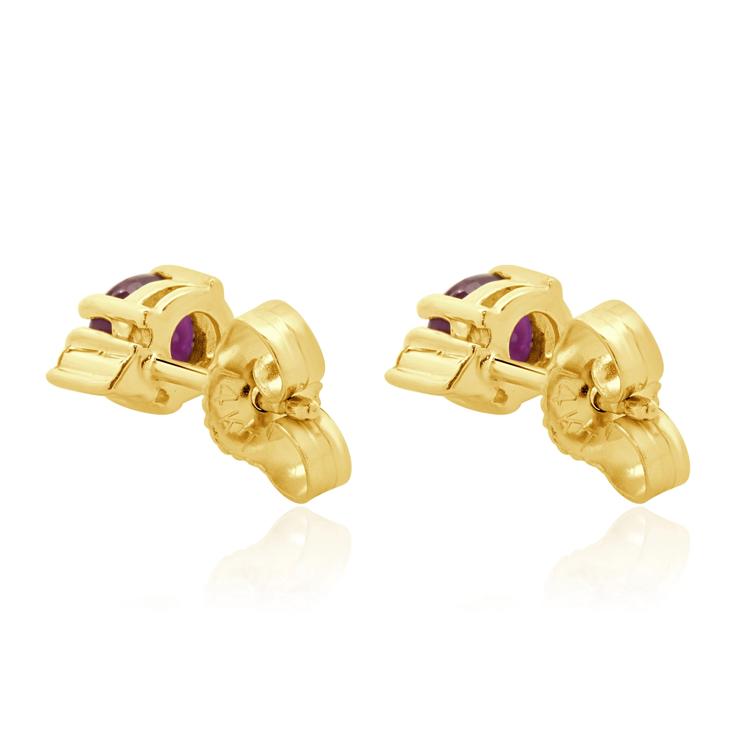 14 Karat Yellow Gold Rubellite Tourmaline and Diamond Stud Earrings - Image 3