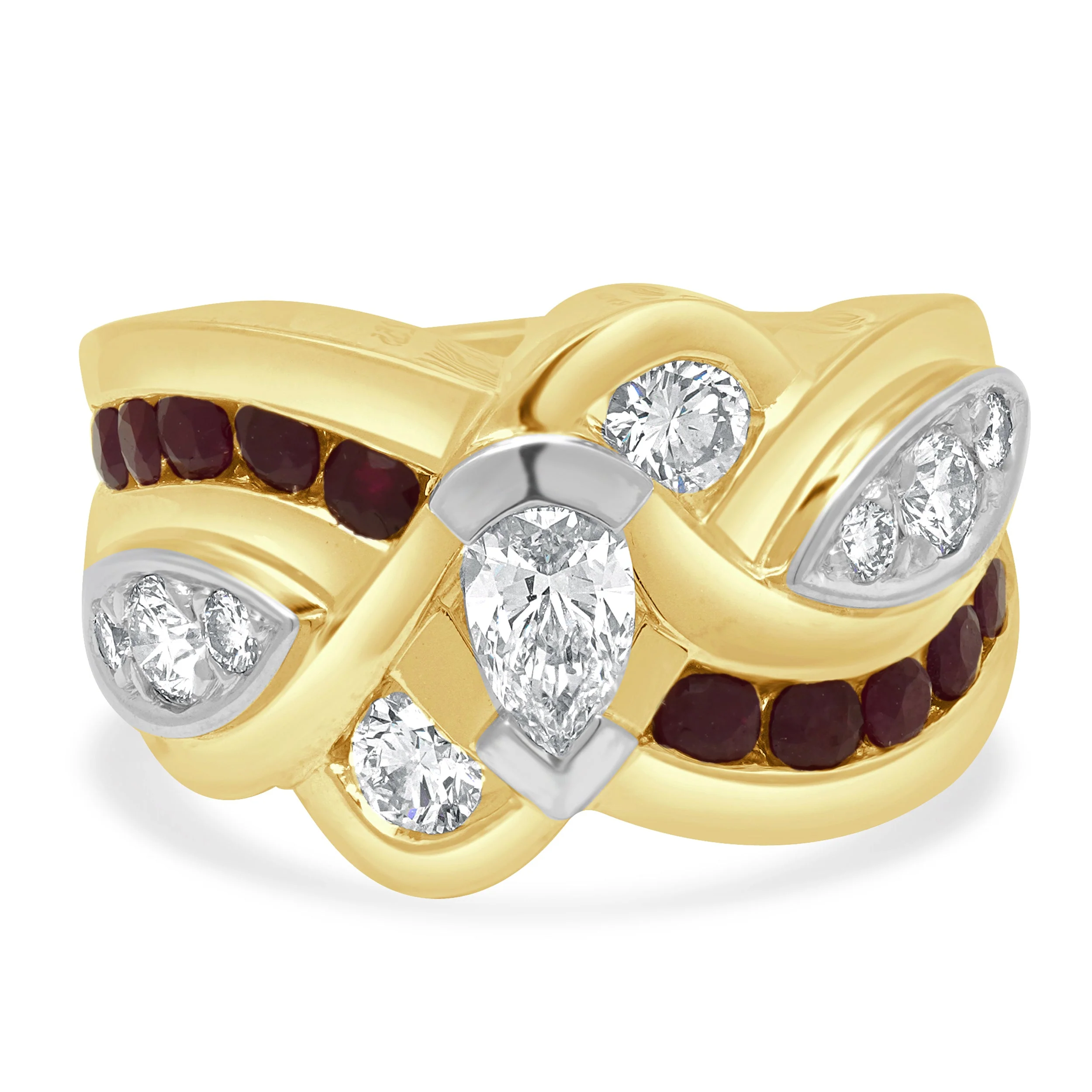14 Karat Yellow Gold Ruby and Diamond Channel Set Ring