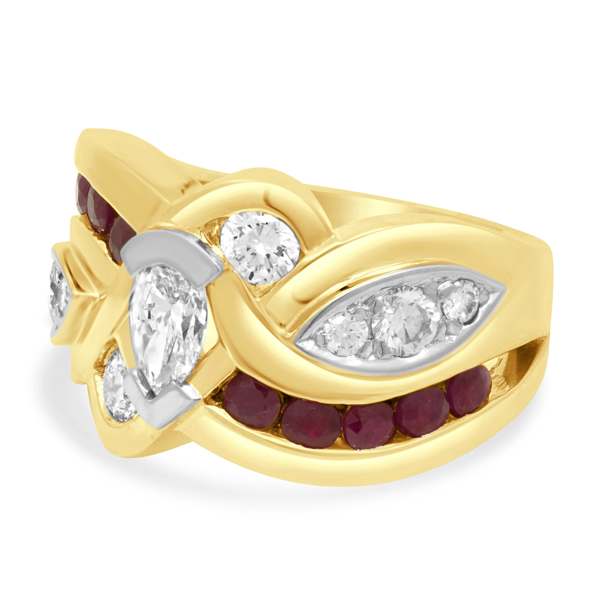 14 Karat Yellow Gold Ruby and Diamond Channel Set Ring - Image 2