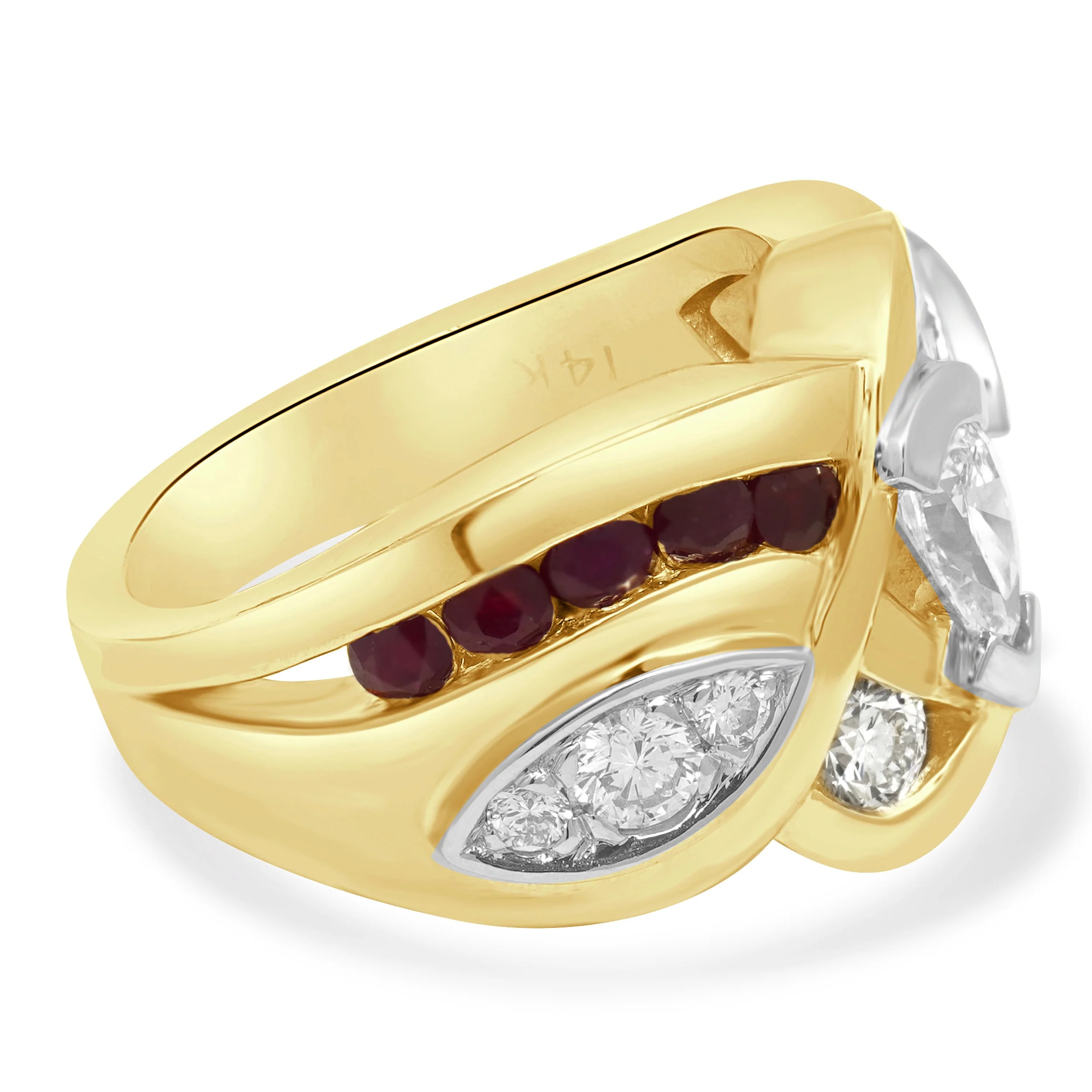 14 Karat Yellow Gold Ruby and Diamond Channel Set Ring - Image 3
