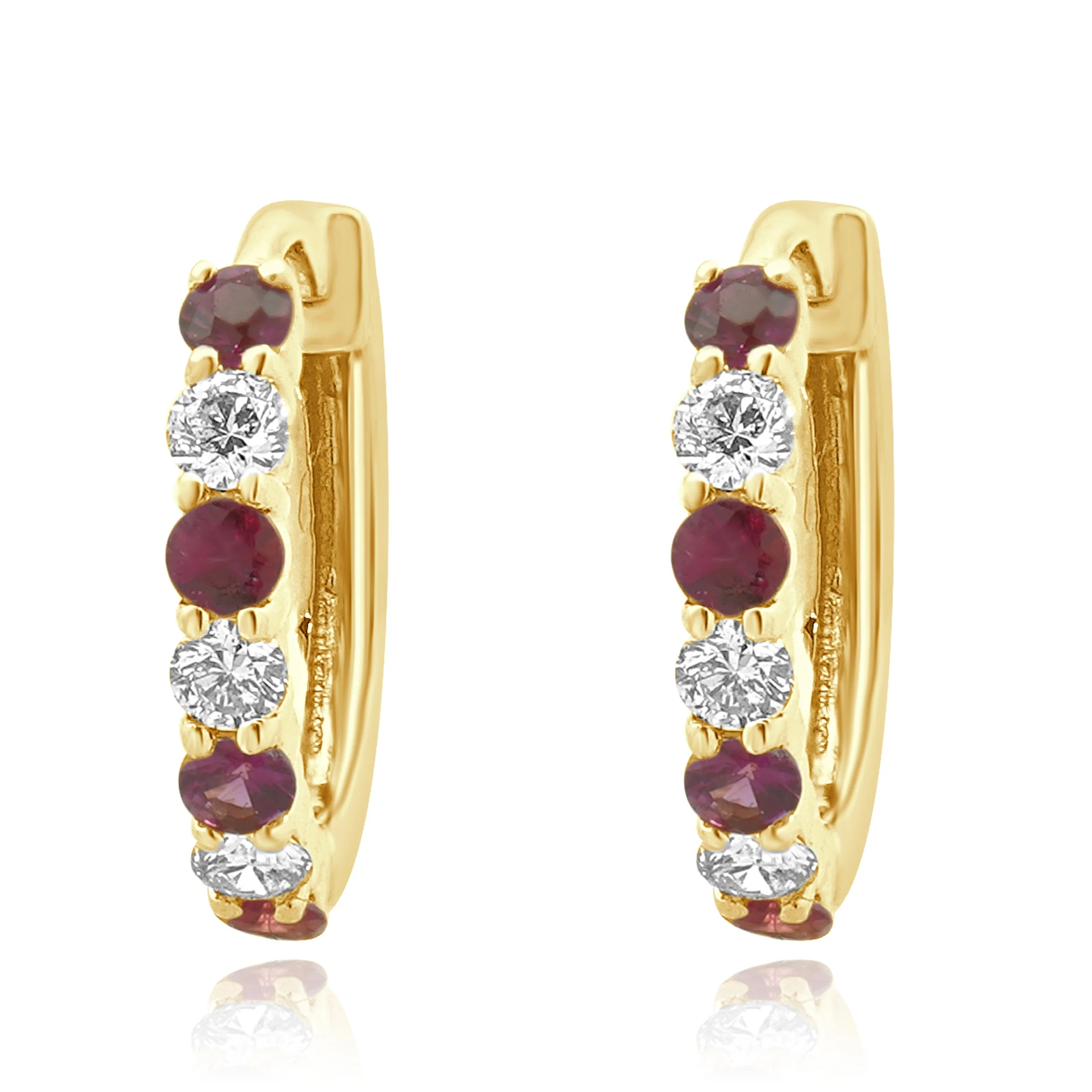 14 Karat Yellow Gold Ruby & Diamond Earrings