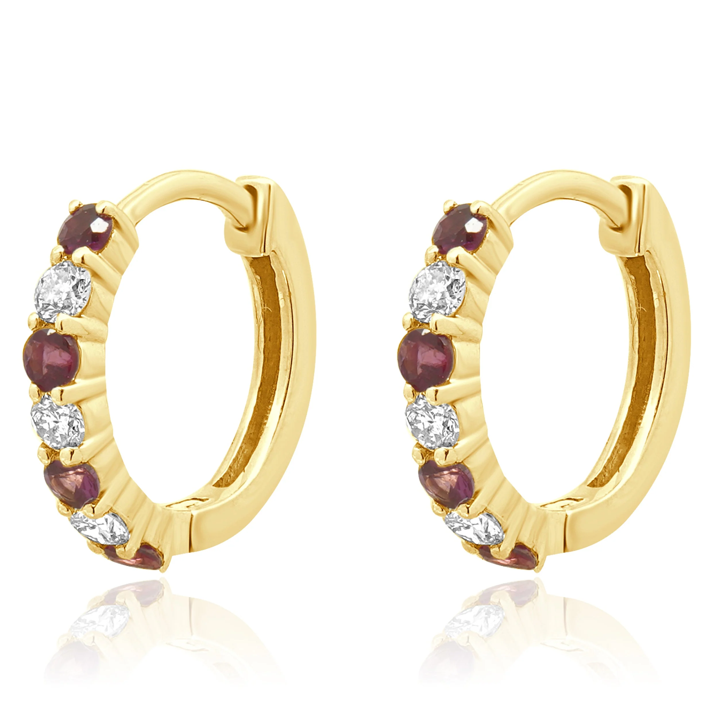 14 Karat Yellow Gold Ruby & Diamond Earrings - Image 2