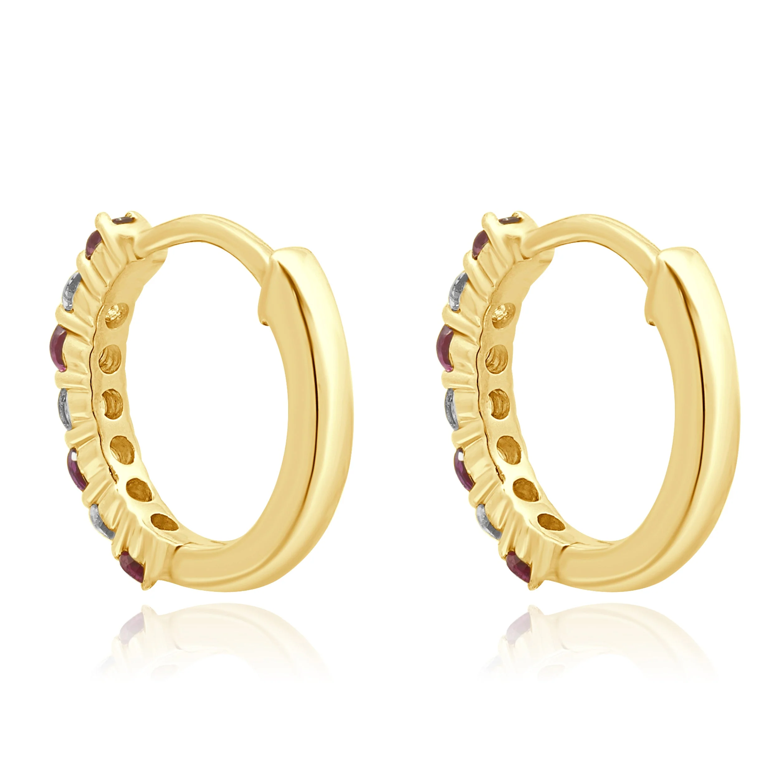 14 Karat Yellow Gold Ruby & Diamond Earrings - Image 3