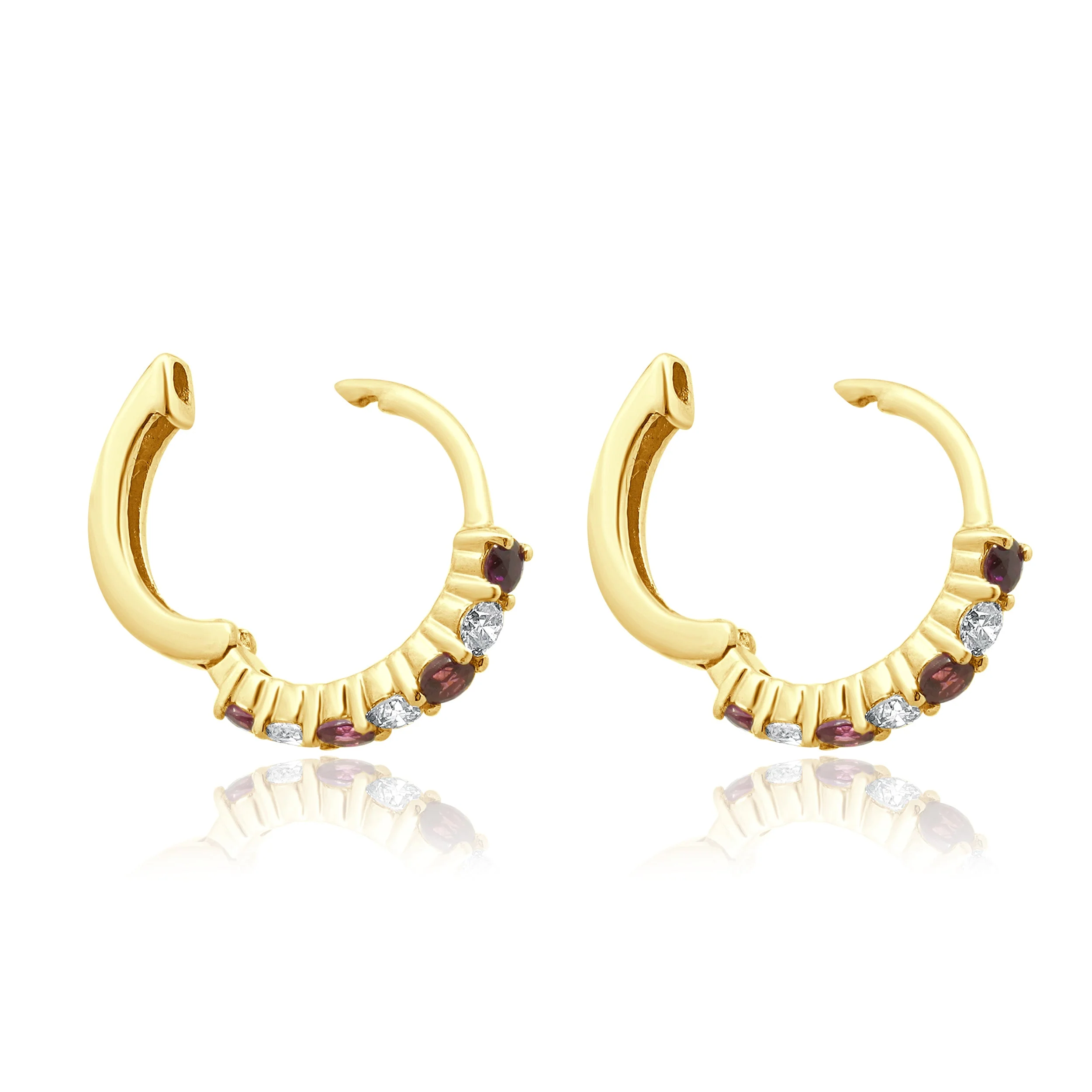 14 Karat Yellow Gold Ruby & Diamond Earrings - Image 4