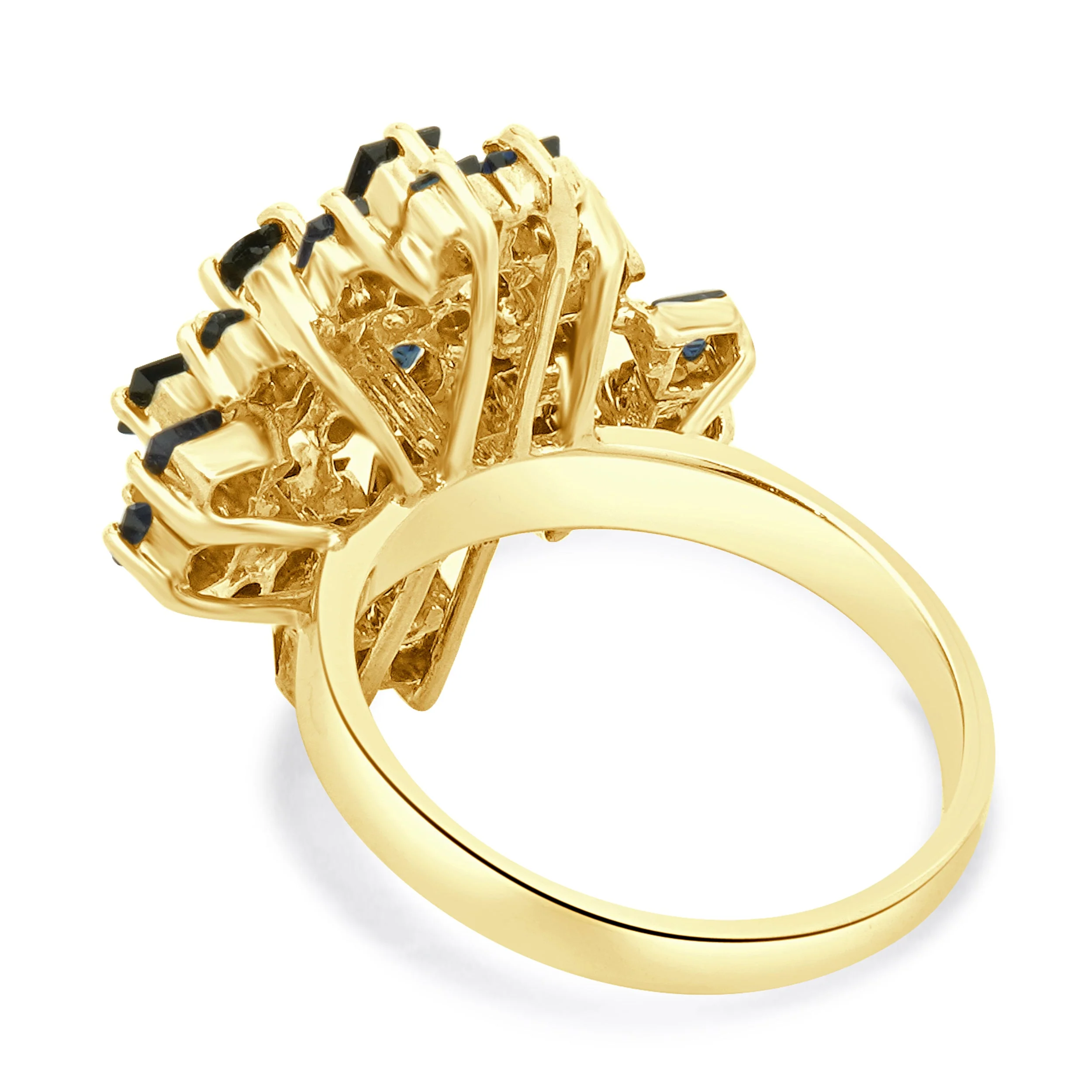 14 Karat Yellow Gold Sapphire and Diamond Cluster Cocktail Ring - Image 3