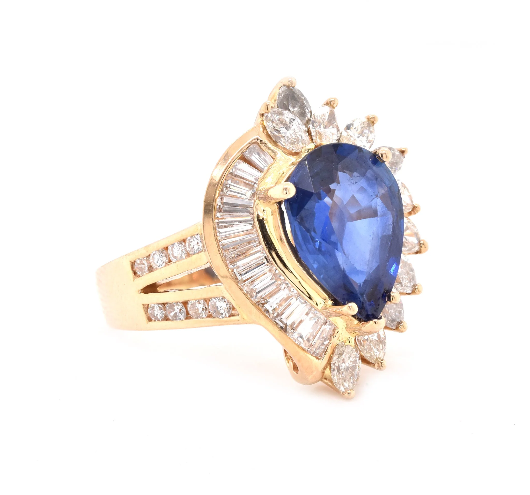 14 Karat Yellow Gold Sapphire and Diamond Cocktail Ring - Image 2