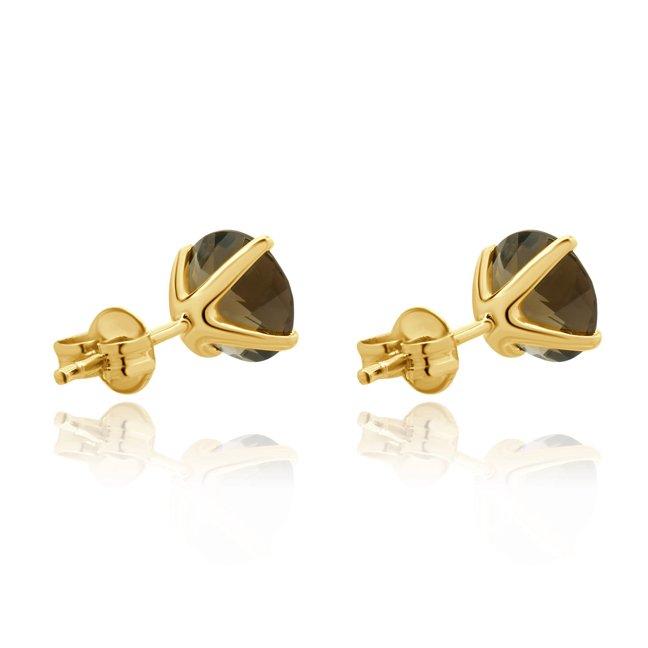 14 Karat Yellow Gold Smokey Quartz Stud Earrings - Image 3