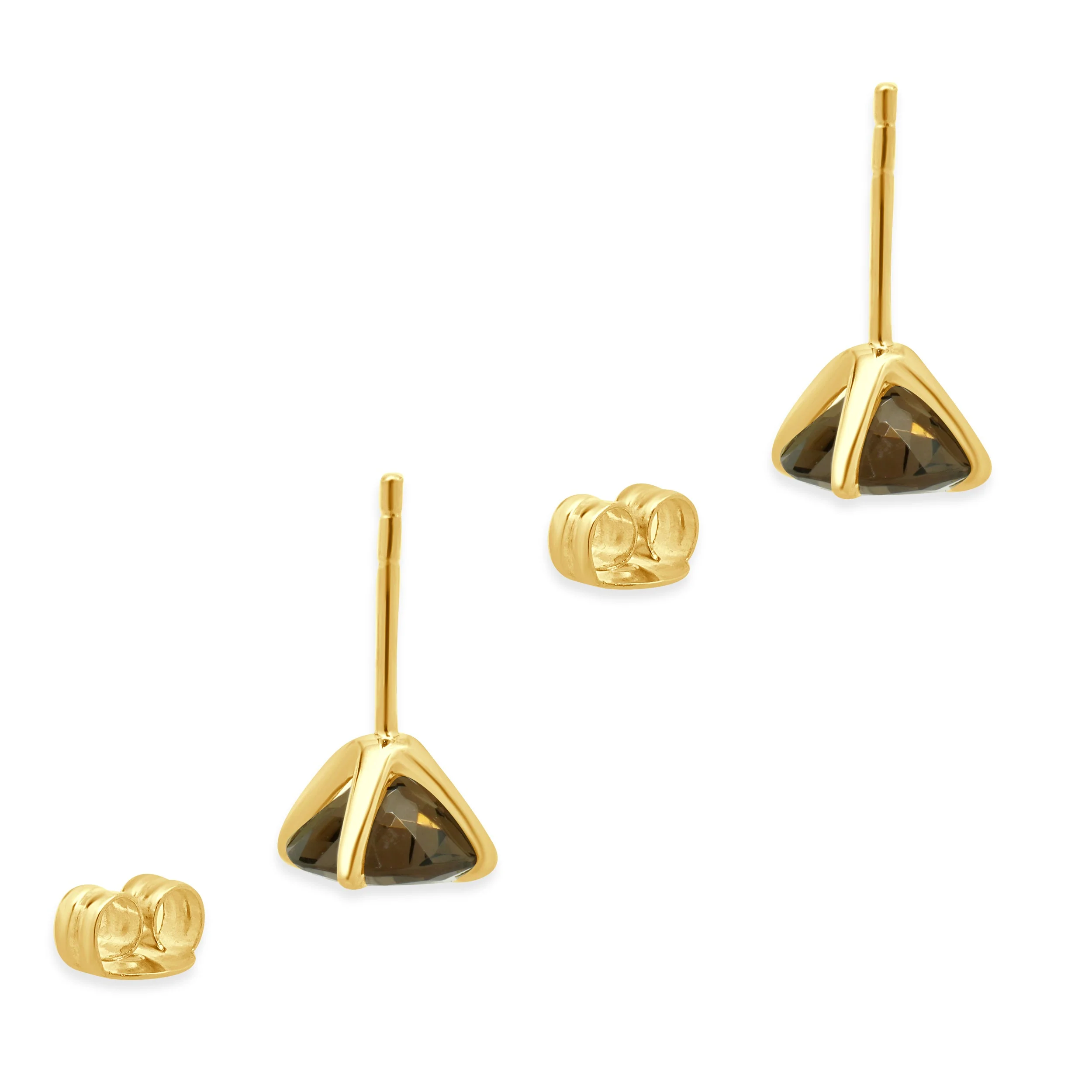14 Karat Yellow Gold Smokey Quartz Stud Earrings - Image 4