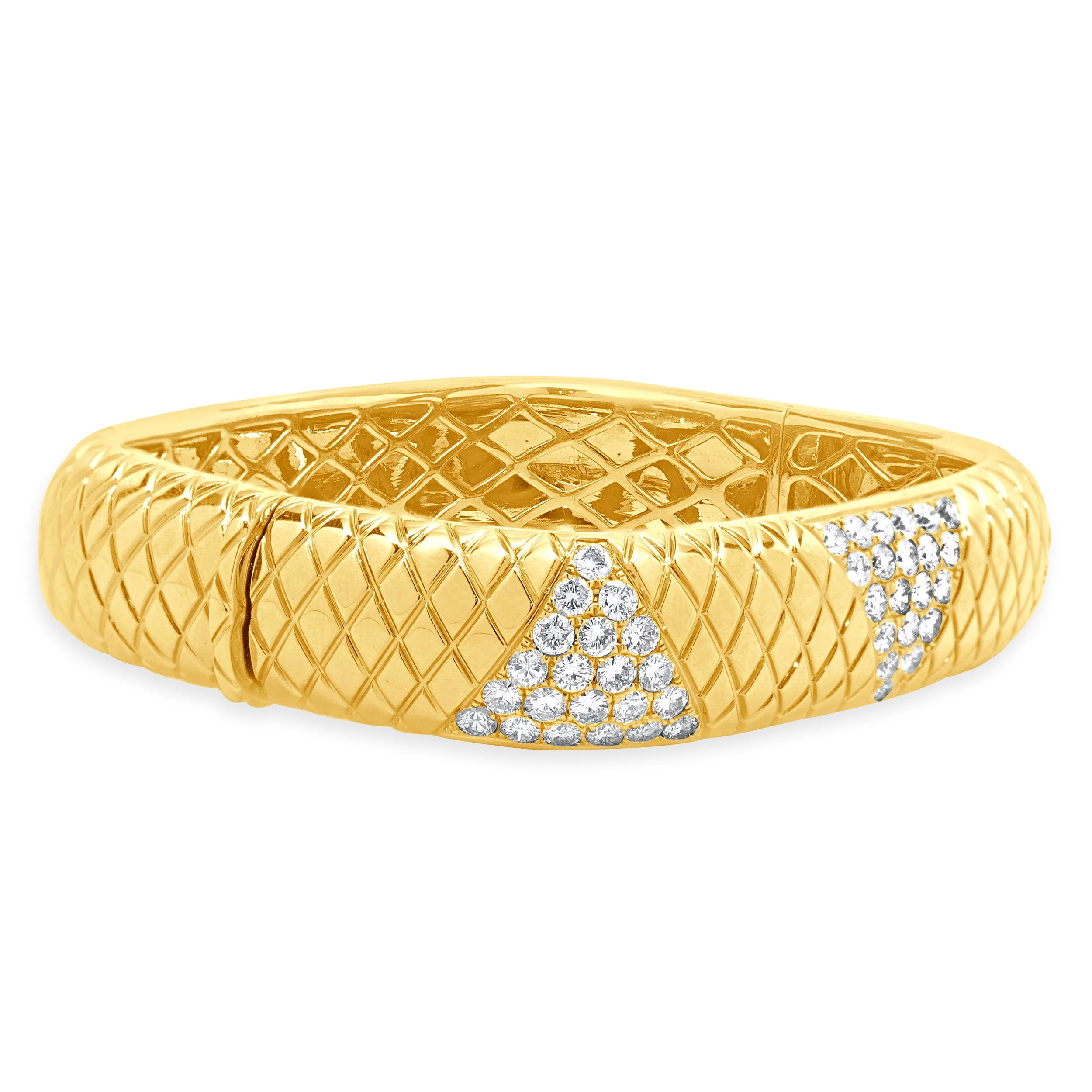 14 Karat Yellow Gold Snake Skin Textured Diamond Squared Bangle Bracelet - Image 3