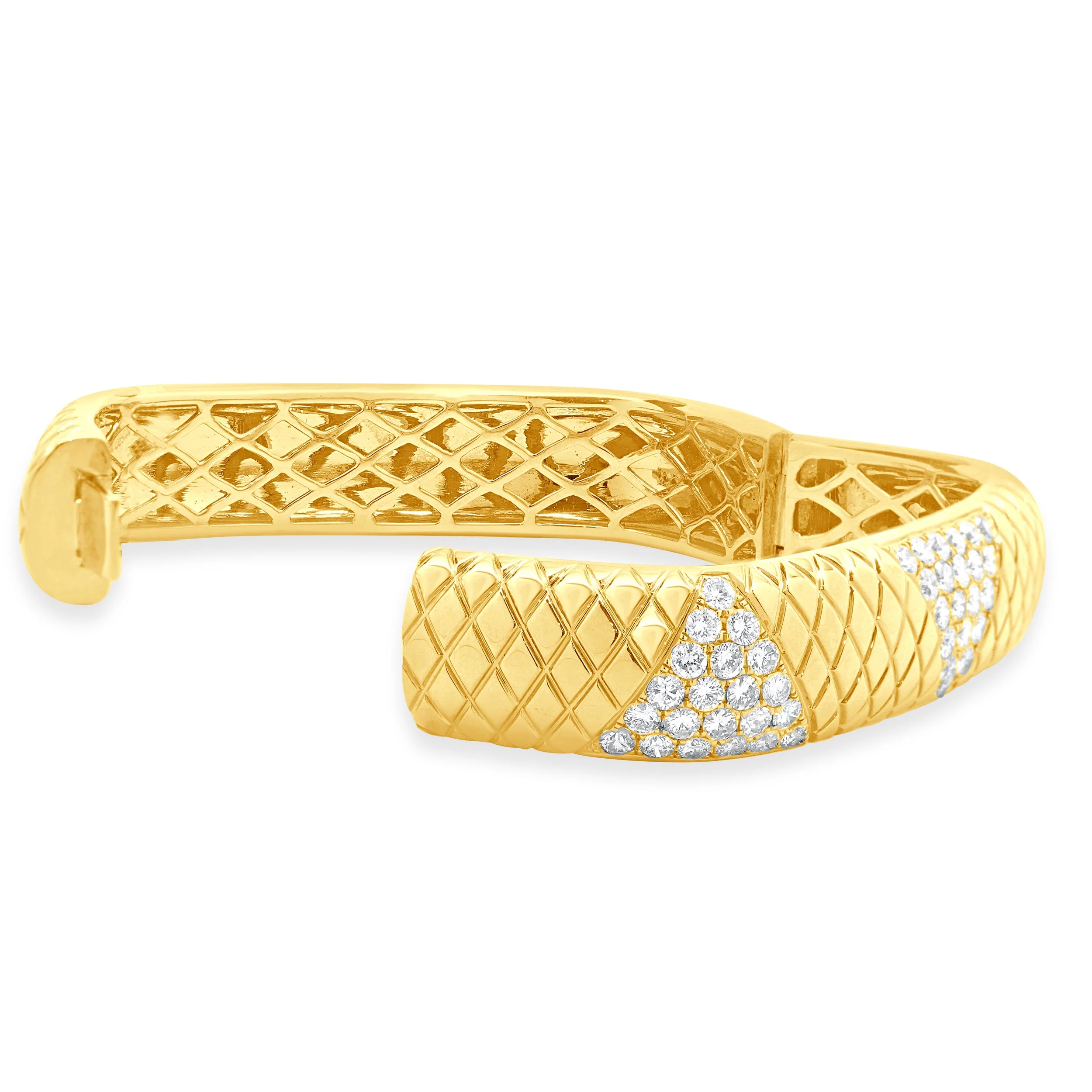 14 Karat Yellow Gold Snake Skin Textured Diamond Squared Bangle Bracelet - Image 4