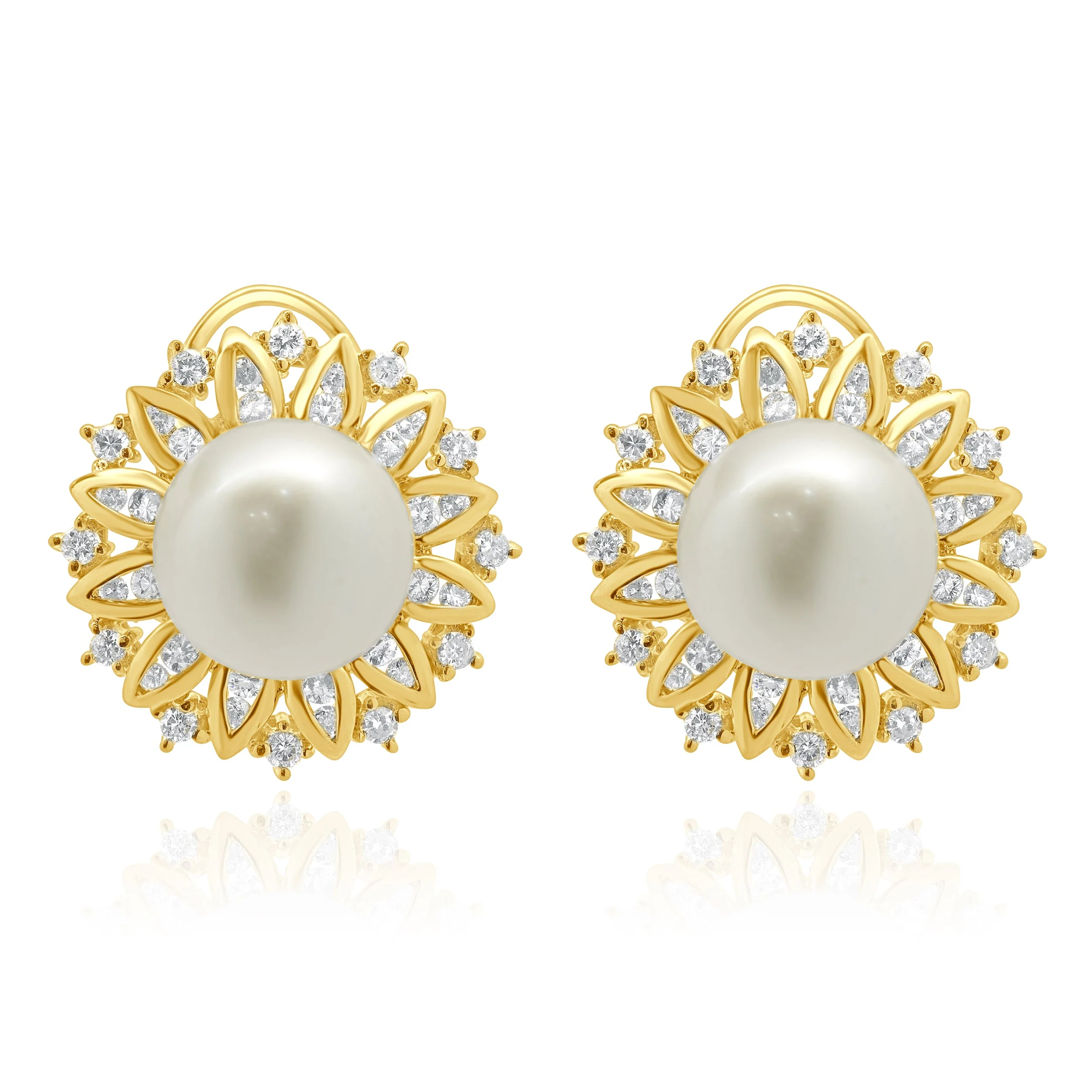 14 Karat Yellow Gold South Sea Golden Pearl and Diamond Ballerina Stud Earrings