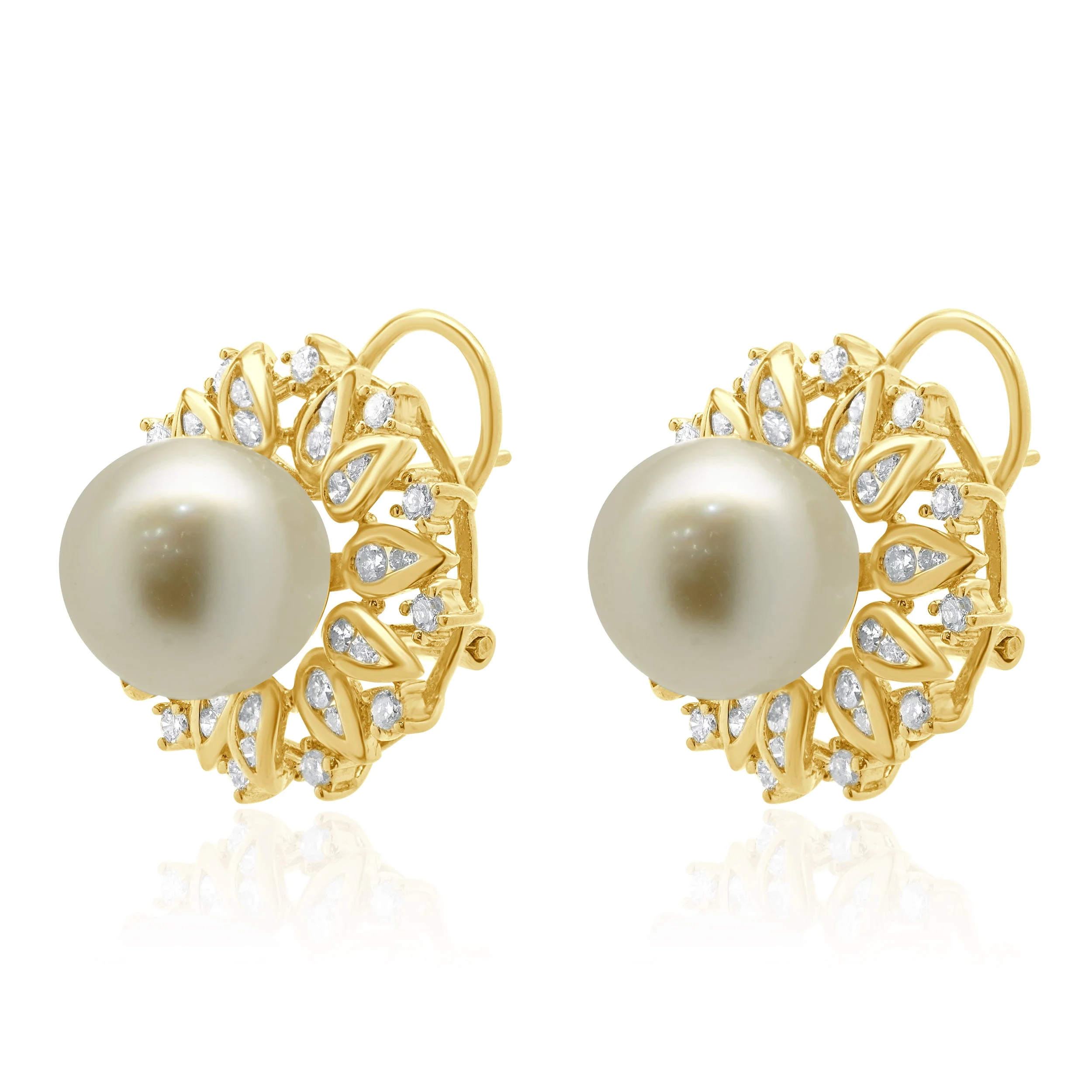 14 Karat Yellow Gold South Sea Golden Pearl and Diamond Ballerina Stud Earrings - Image 2