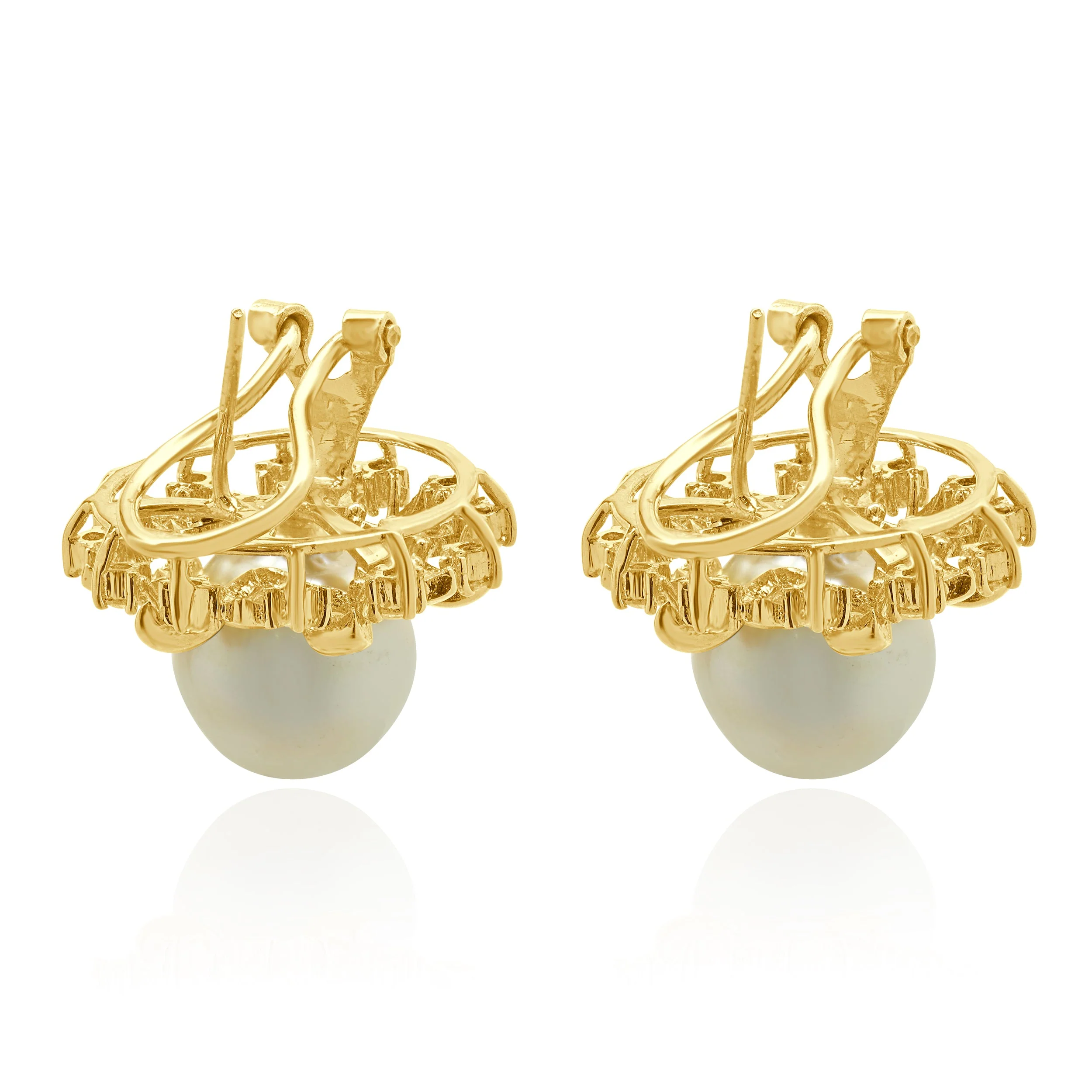 14 Karat Yellow Gold South Sea Golden Pearl and Diamond Ballerina Stud Earrings - Image 3