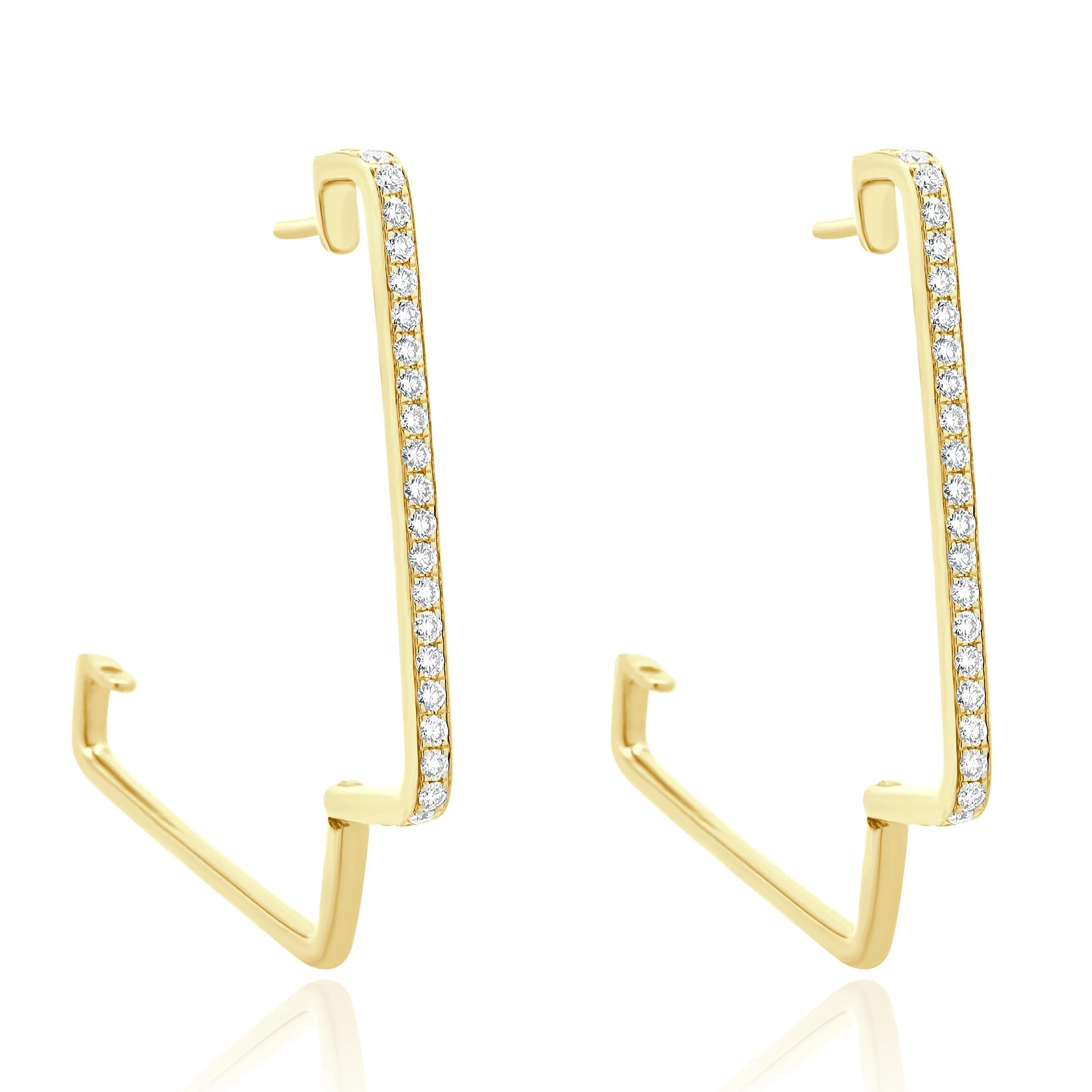 14 Karat Yellow Gold Square Diamond Hoop Earrings - Image 4