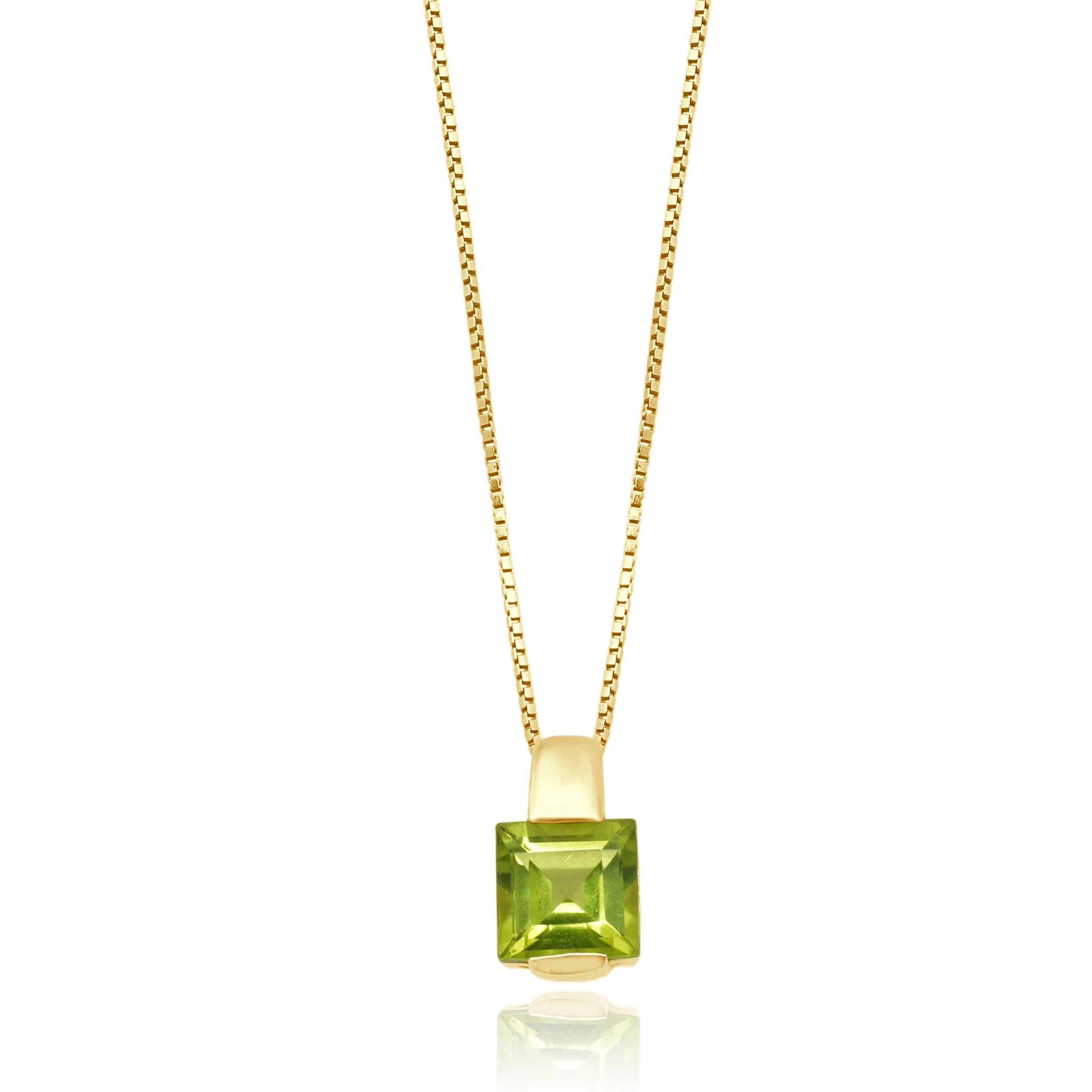 14 Karat Yellow Gold Square Step Peridot Necklace