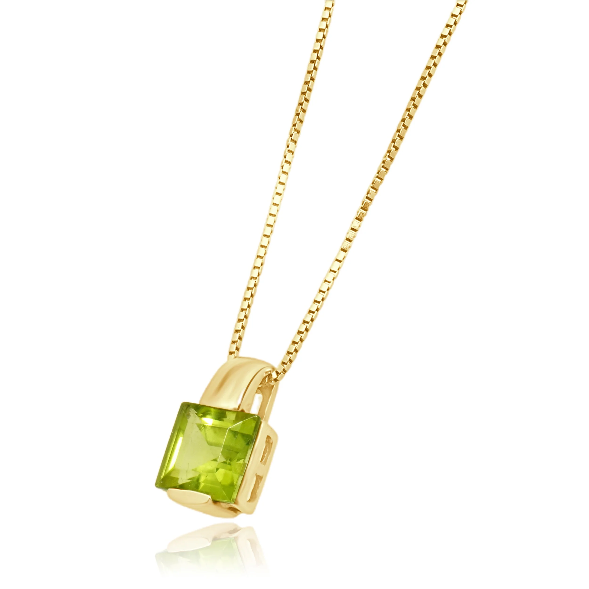 14 Karat Yellow Gold Square Step Peridot Necklace - Image 3