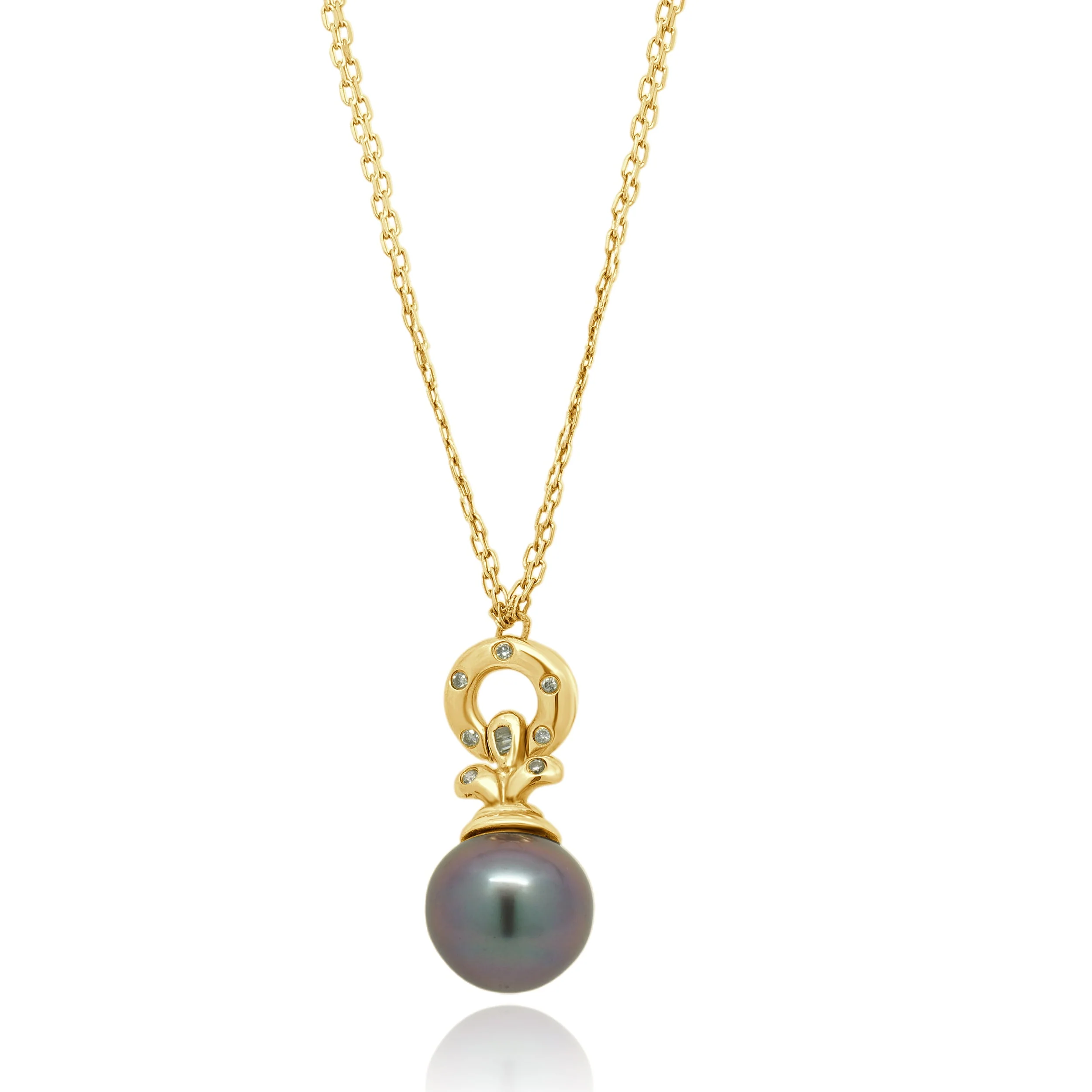 14 Karat Yellow Gold Tahitian Pearl and Diamond Necklace