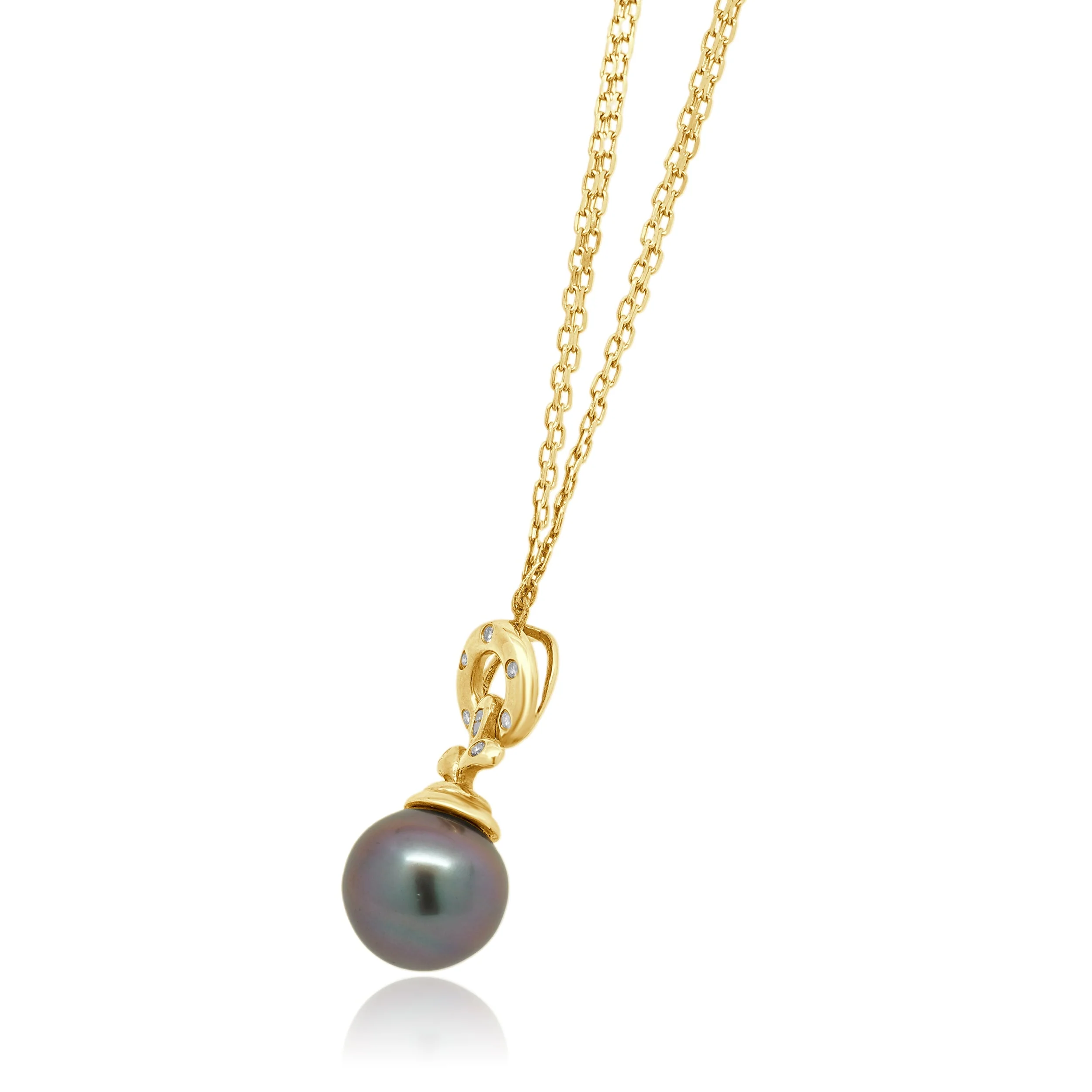 14 Karat Yellow Gold Tahitian Pearl and Diamond Necklace - Image 2