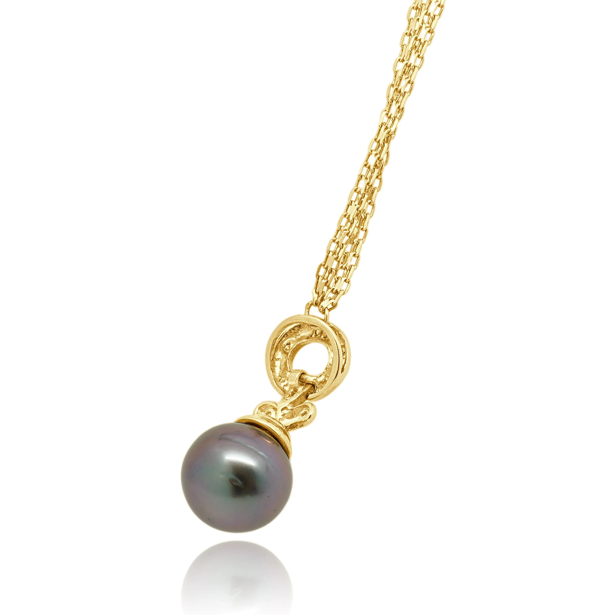 14 Karat Yellow Gold Tahitian Pearl and Diamond Necklace - Image 3