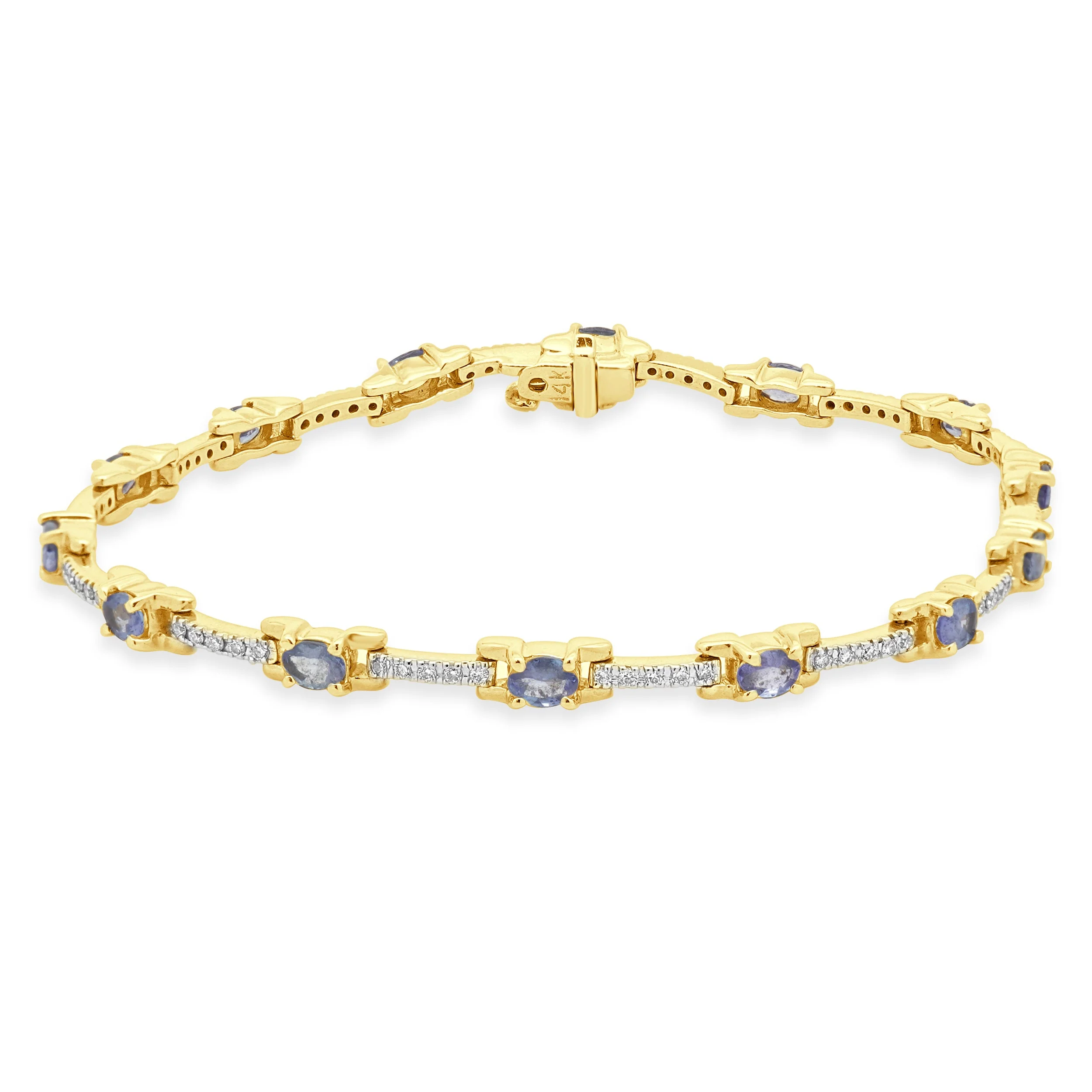 14 Karat Yellow Gold Tanzanite and Diamond Station Bracelet