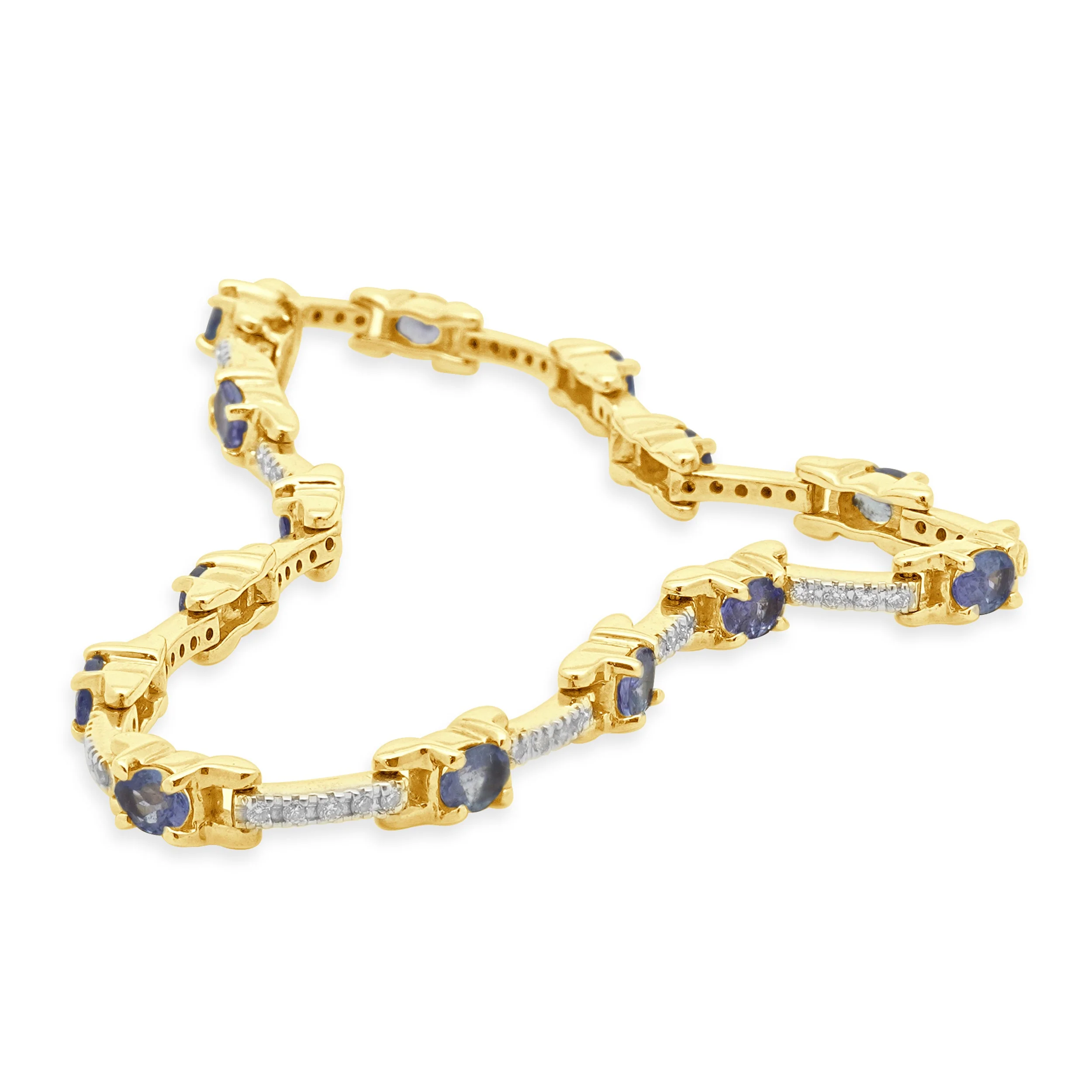14 Karat Yellow Gold Tanzanite and Diamond Station Bracelet - Image 2