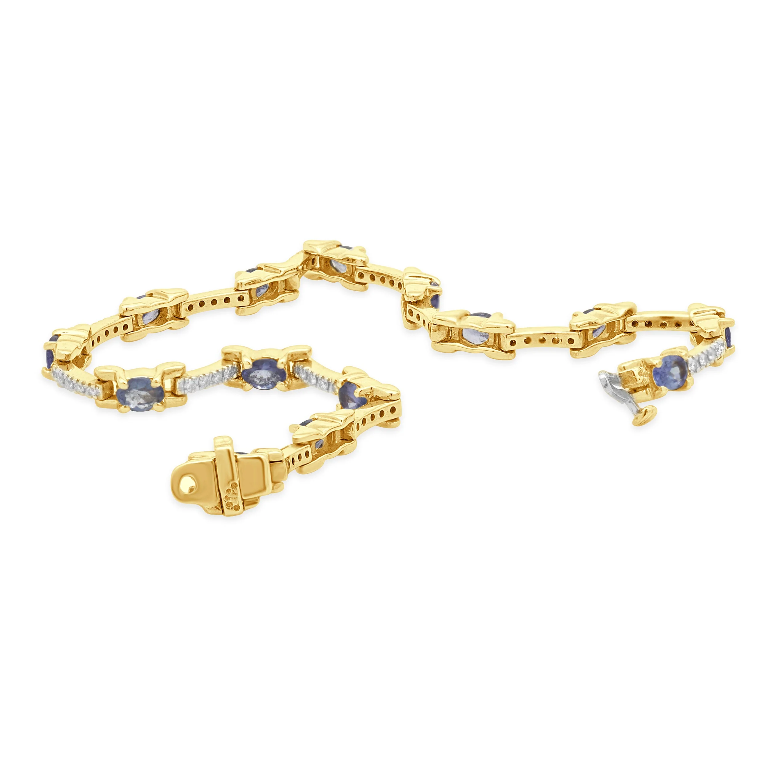 14 Karat Yellow Gold Tanzanite and Diamond Station Bracelet - Image 3