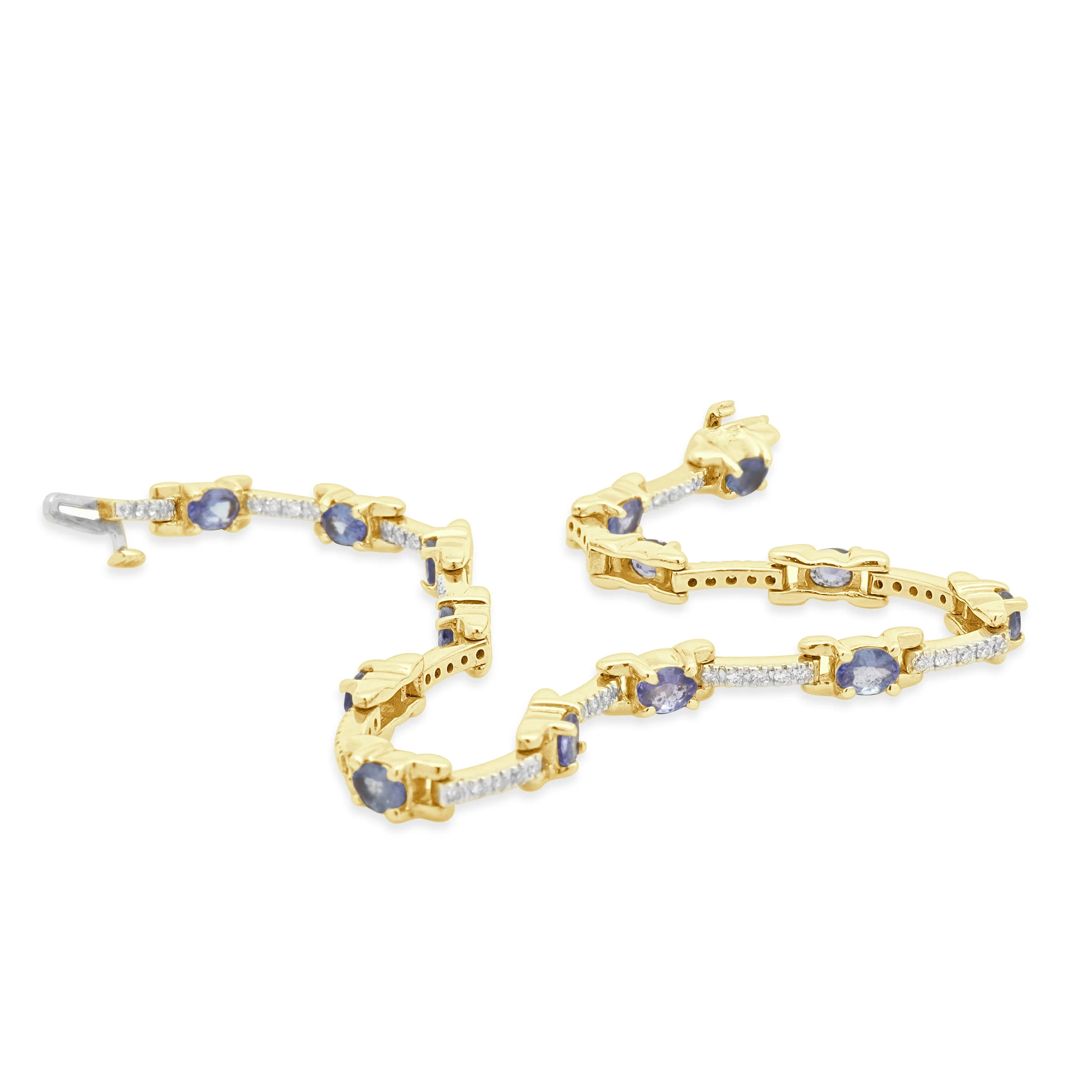 14 Karat Yellow Gold Tanzanite and Diamond Station Bracelet - Image 4
