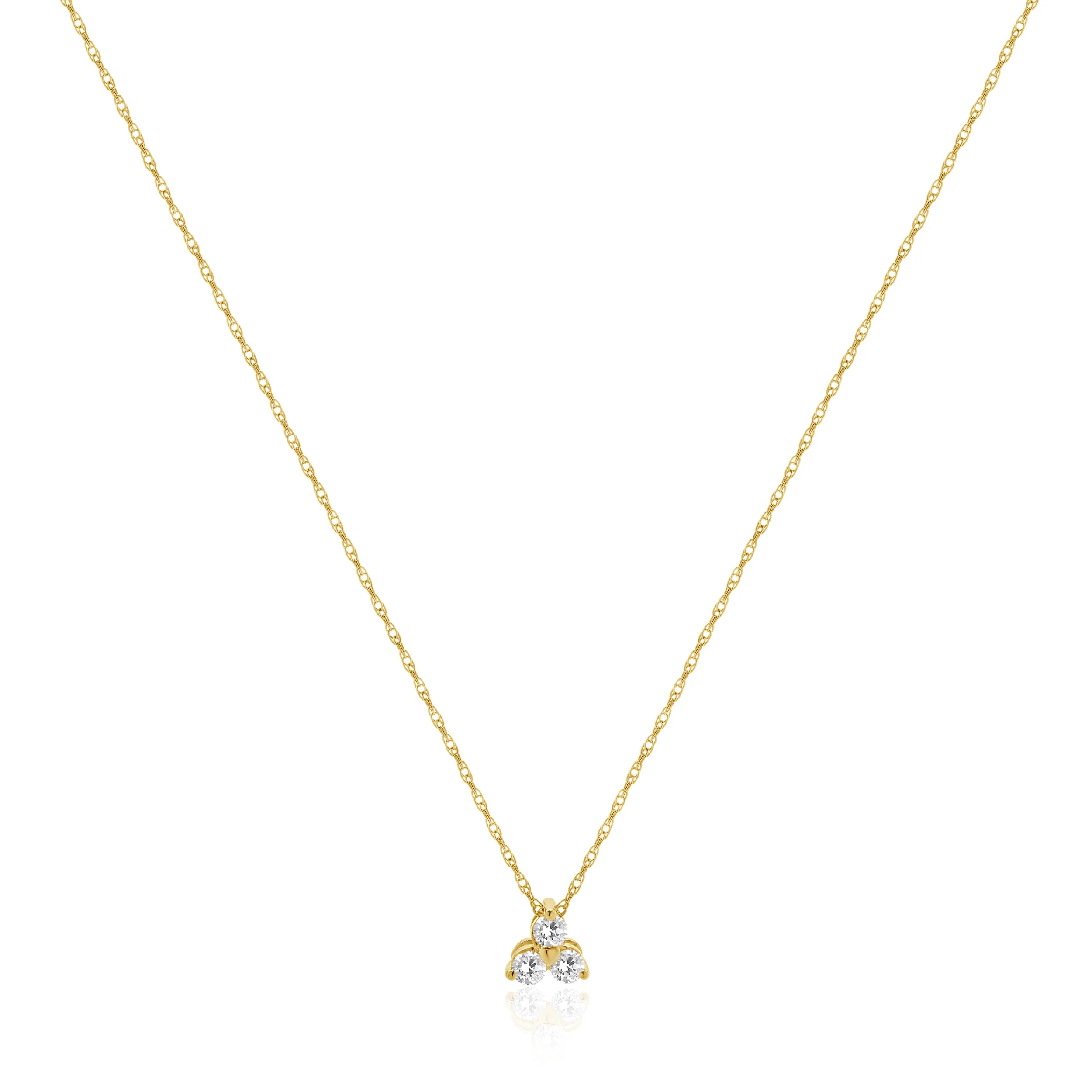 14 Karat Yellow Gold Three Diamond Triangle Necklace