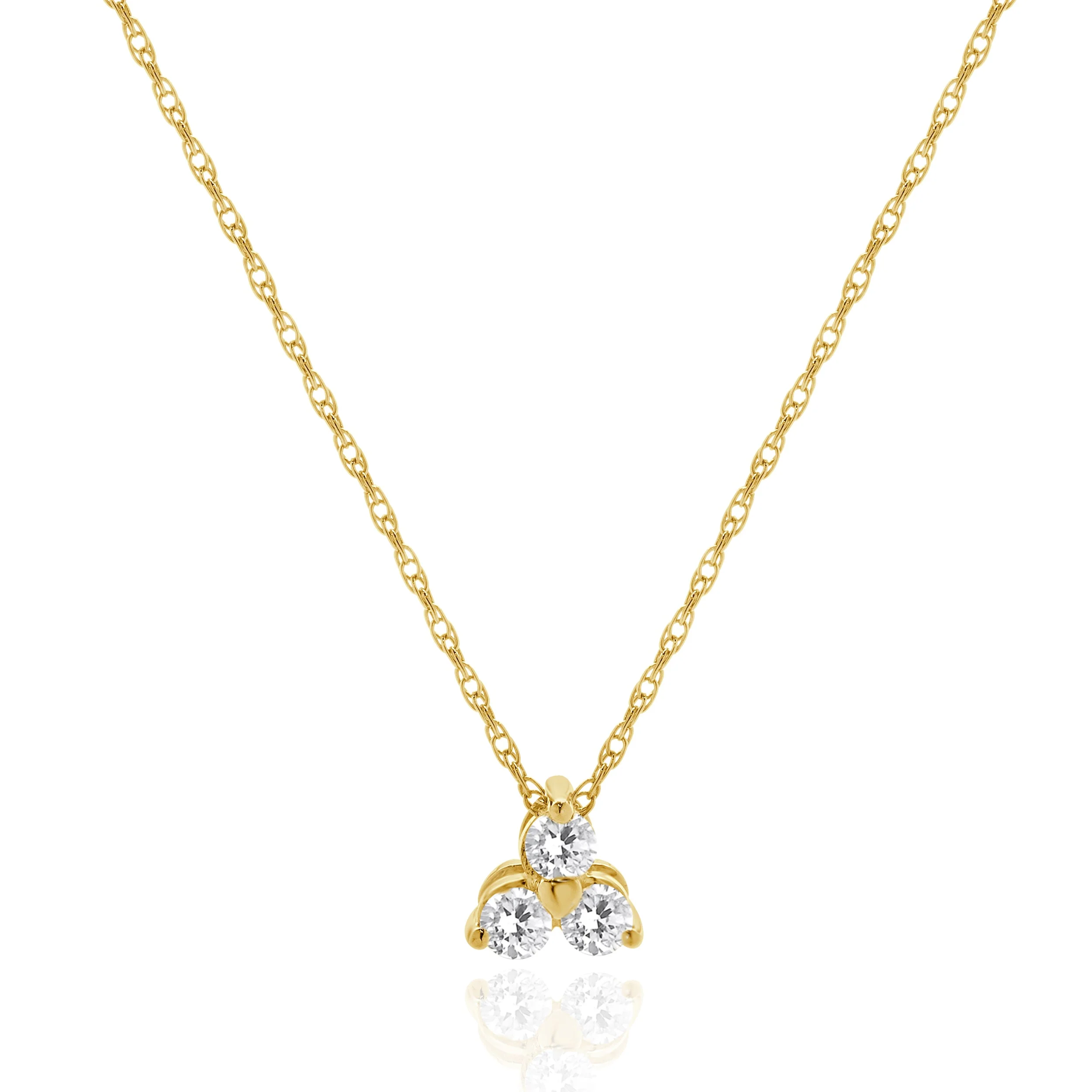 14 Karat Yellow Gold Three Diamond Triangle Necklace - Image 2