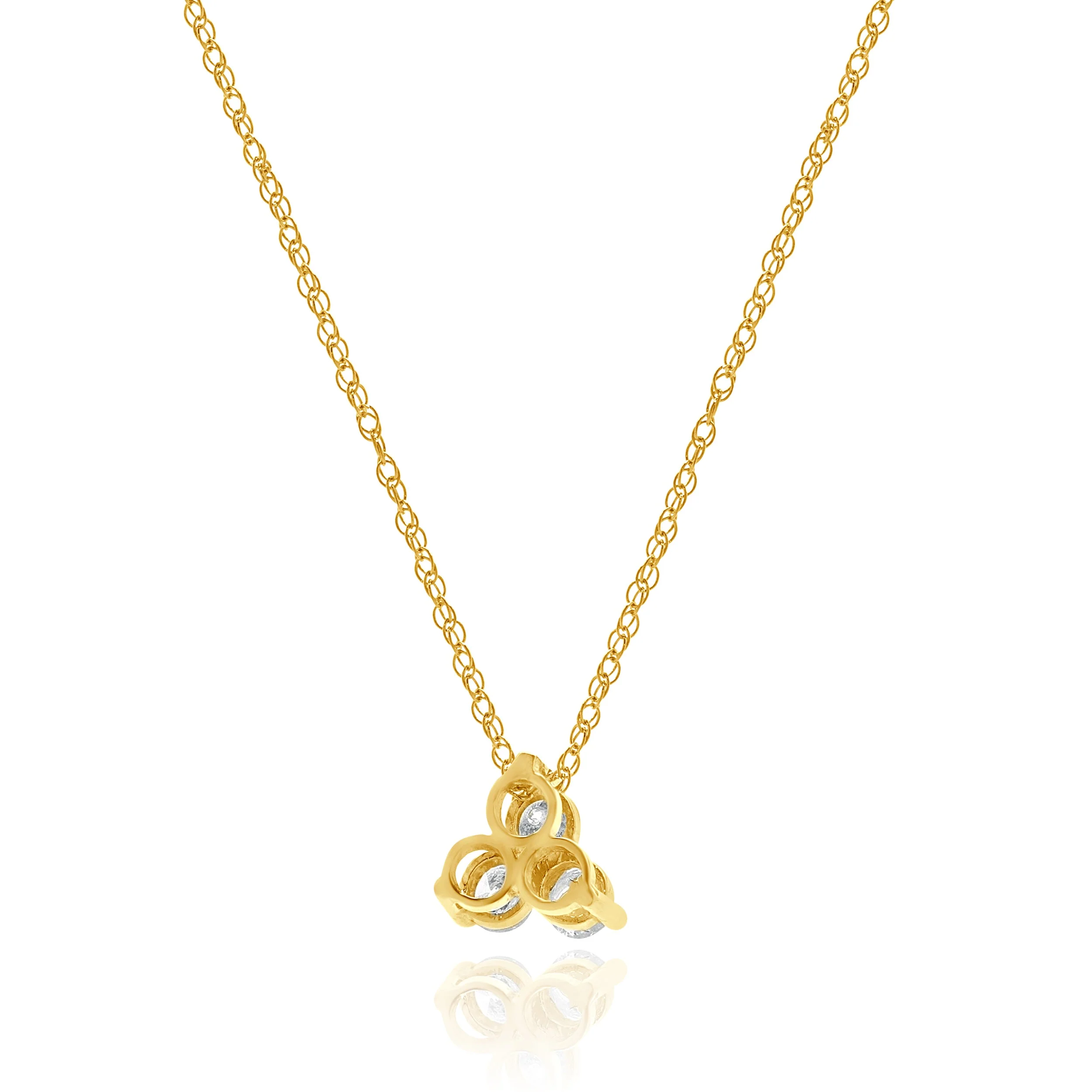 14 Karat Yellow Gold Three Diamond Triangle Necklace - Image 3