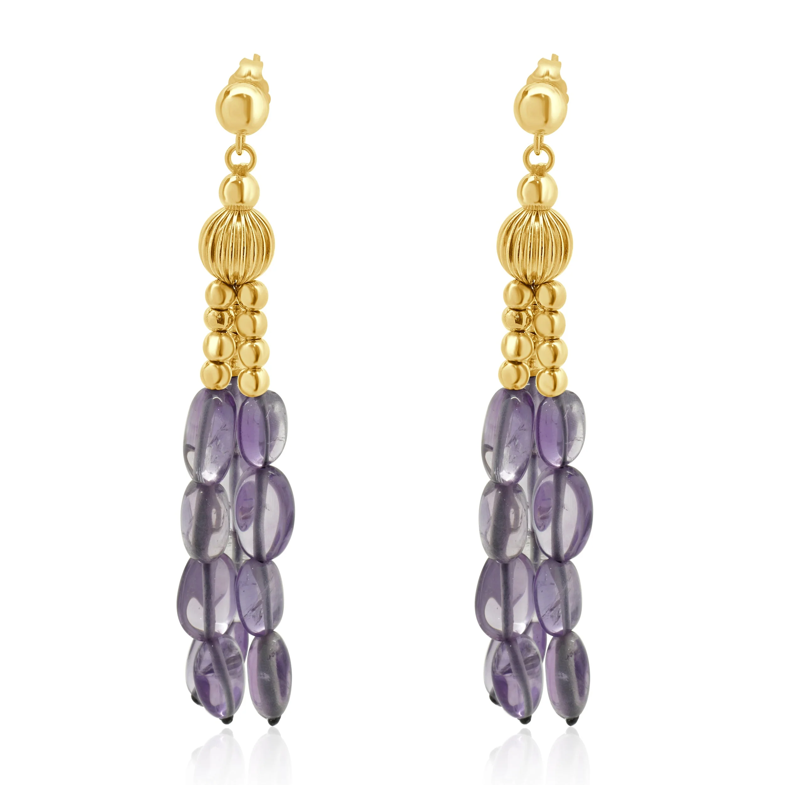 14 Karat Yellow Gold Three Strand Amethyst Drop Earrings