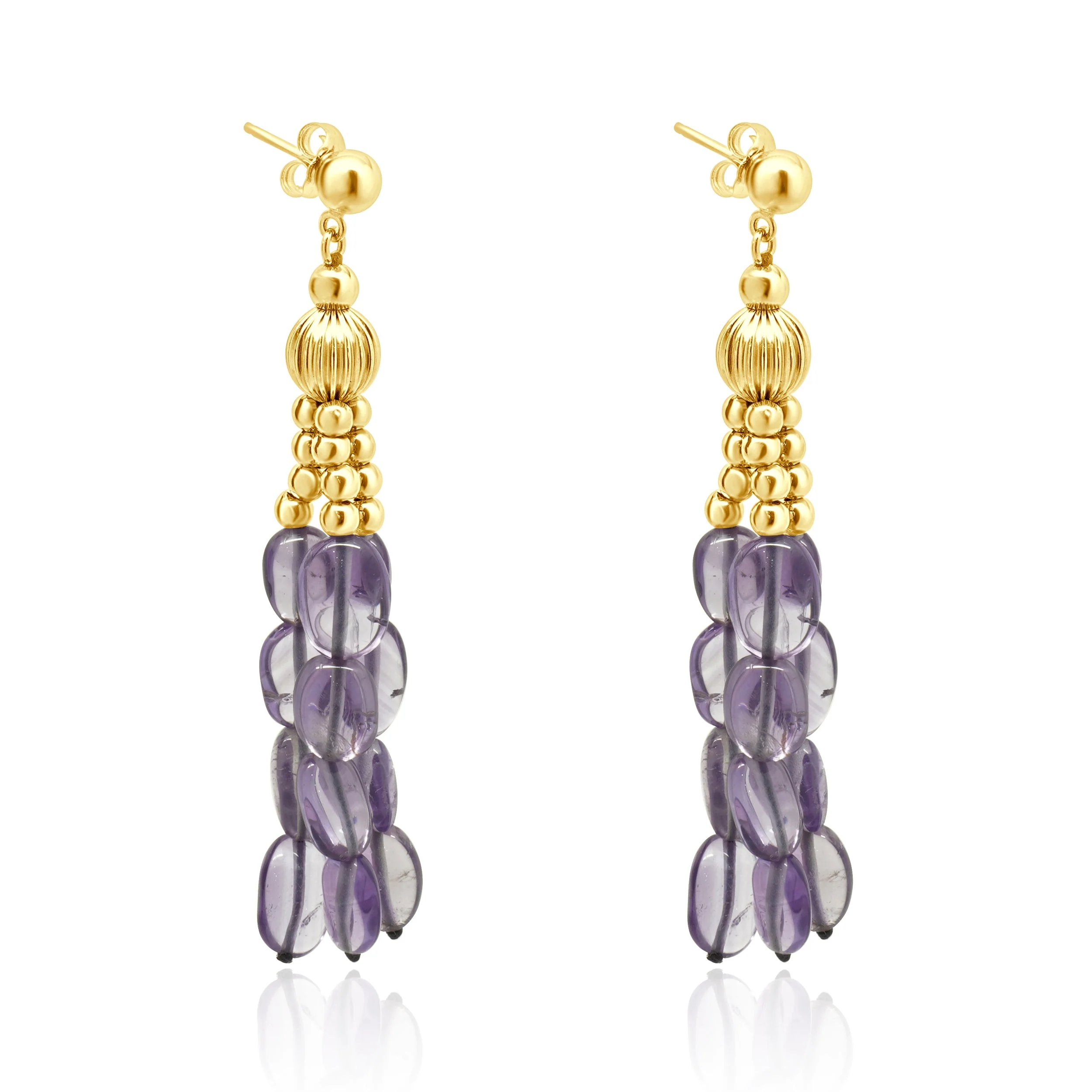 14 Karat Yellow Gold Three Strand Amethyst Drop Earrings - Image 2