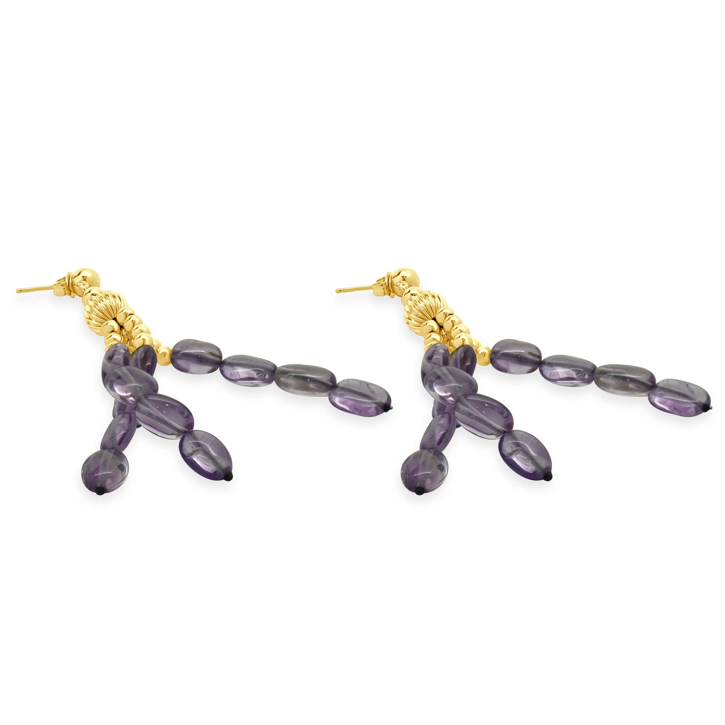 14 Karat Yellow Gold Three Strand Amethyst Drop Earrings - Image 3