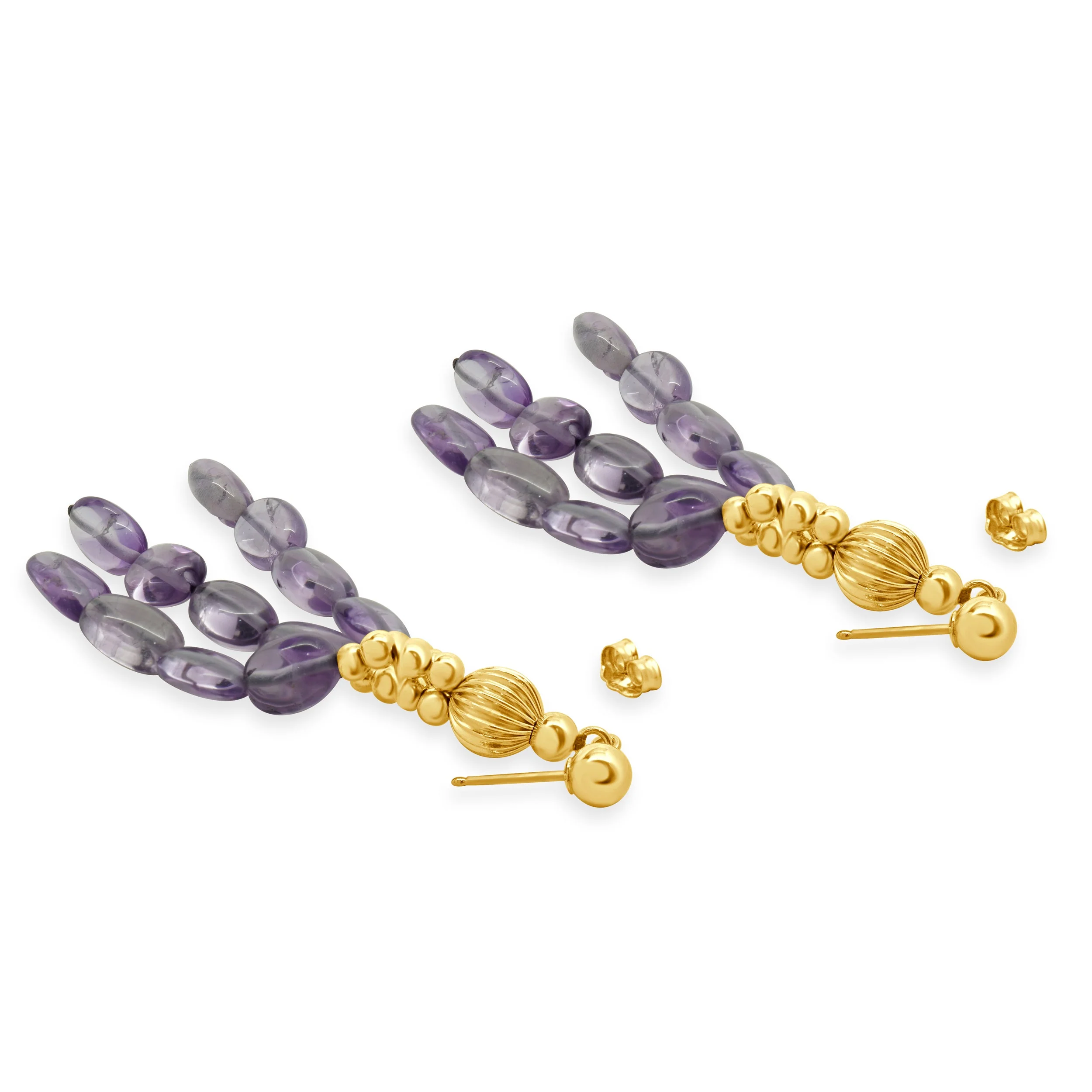14 Karat Yellow Gold Three Strand Amethyst Drop Earrings - Image 4