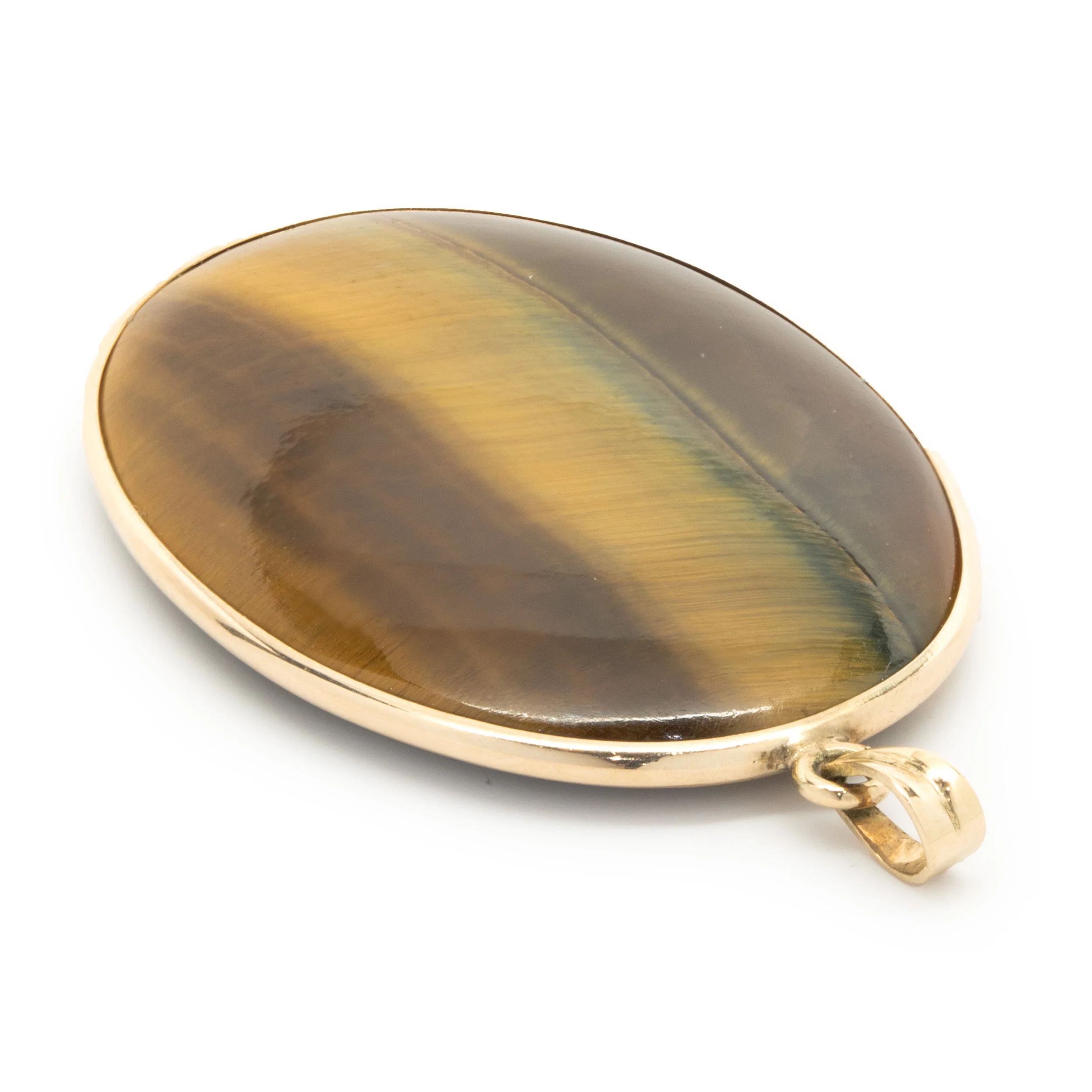 14 Karat Yellow Gold Tigers Eye Oval Pendant - Image 2