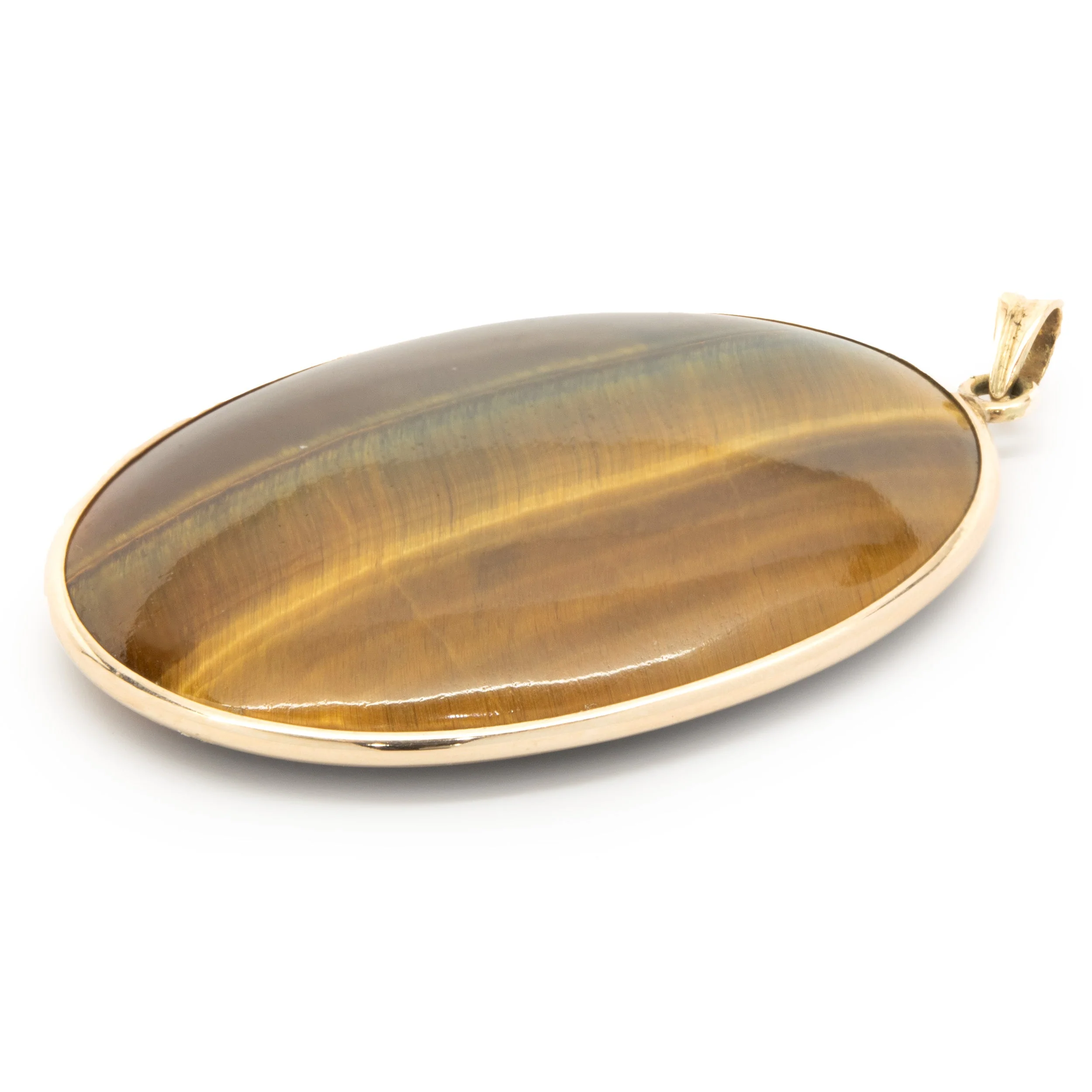 14 Karat Yellow Gold Tigers Eye Oval Pendant - Image 3