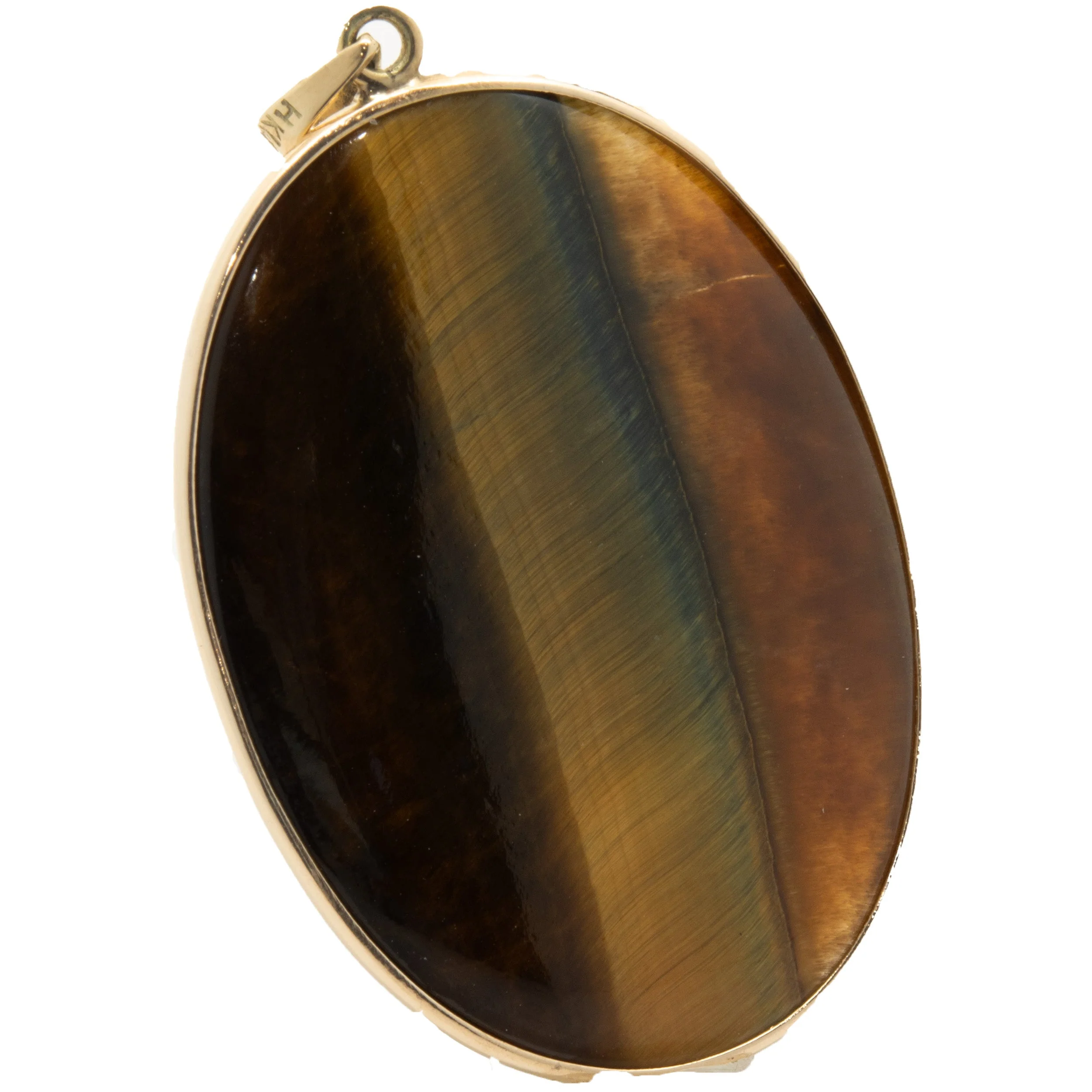 14 Karat Yellow Gold Tigers Eye Oval Pendant - Image 4
