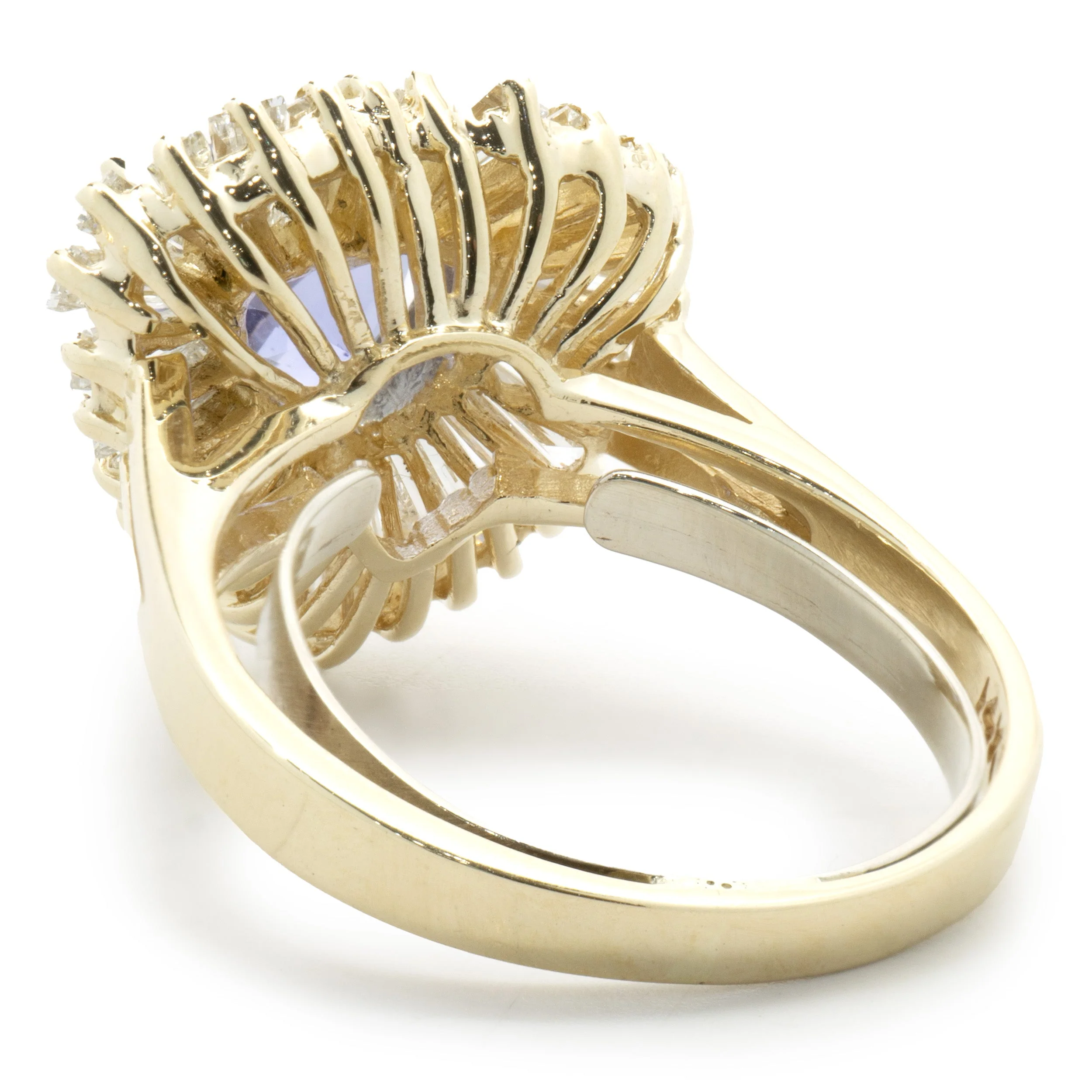 14 Karat Yellow Gold Trillion Cut Tanzanite and Diamond Ballerina Ring - Image 3