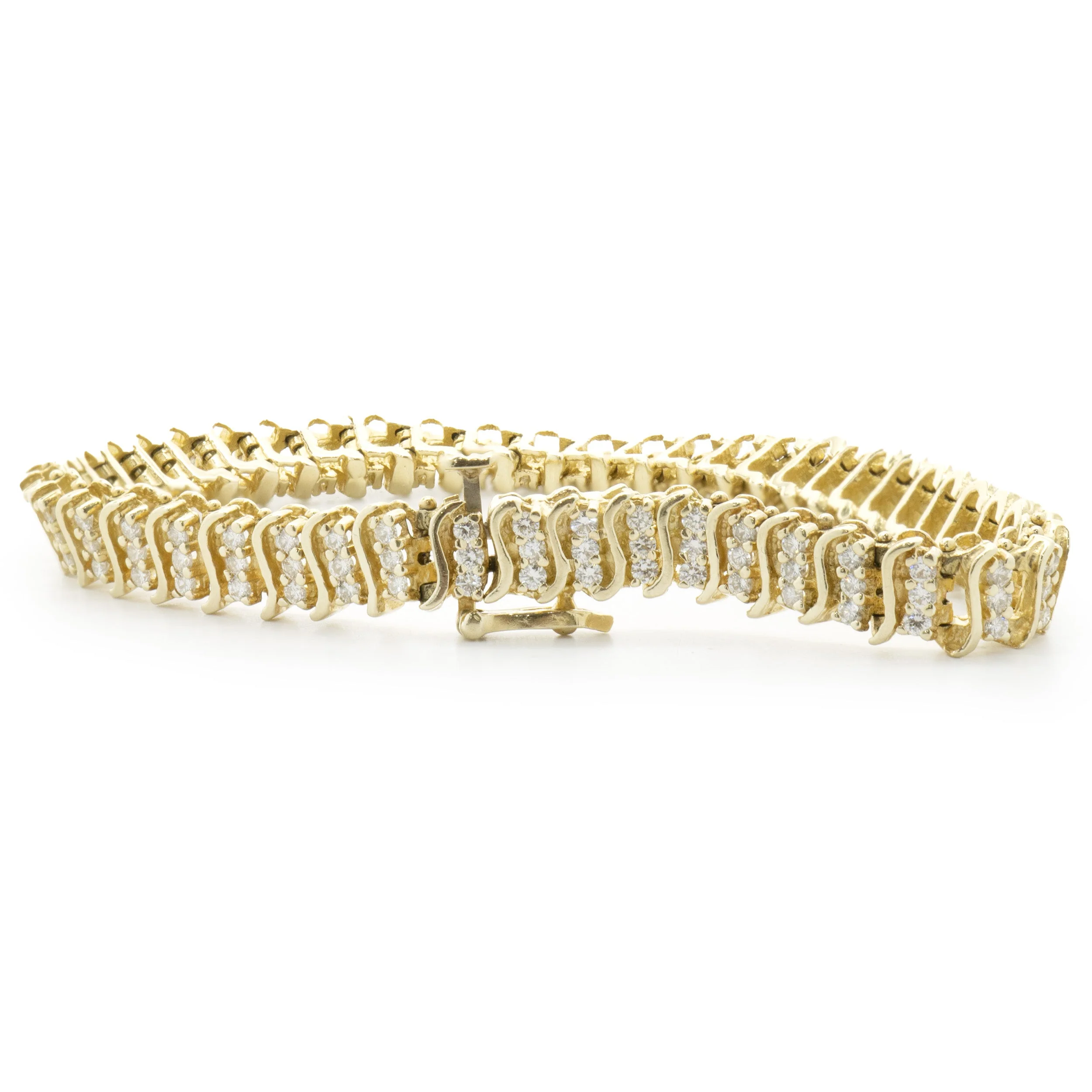 14 Karat Yellow Gold Triple Row Diamond S Link Tennis Bracelet - Image 2