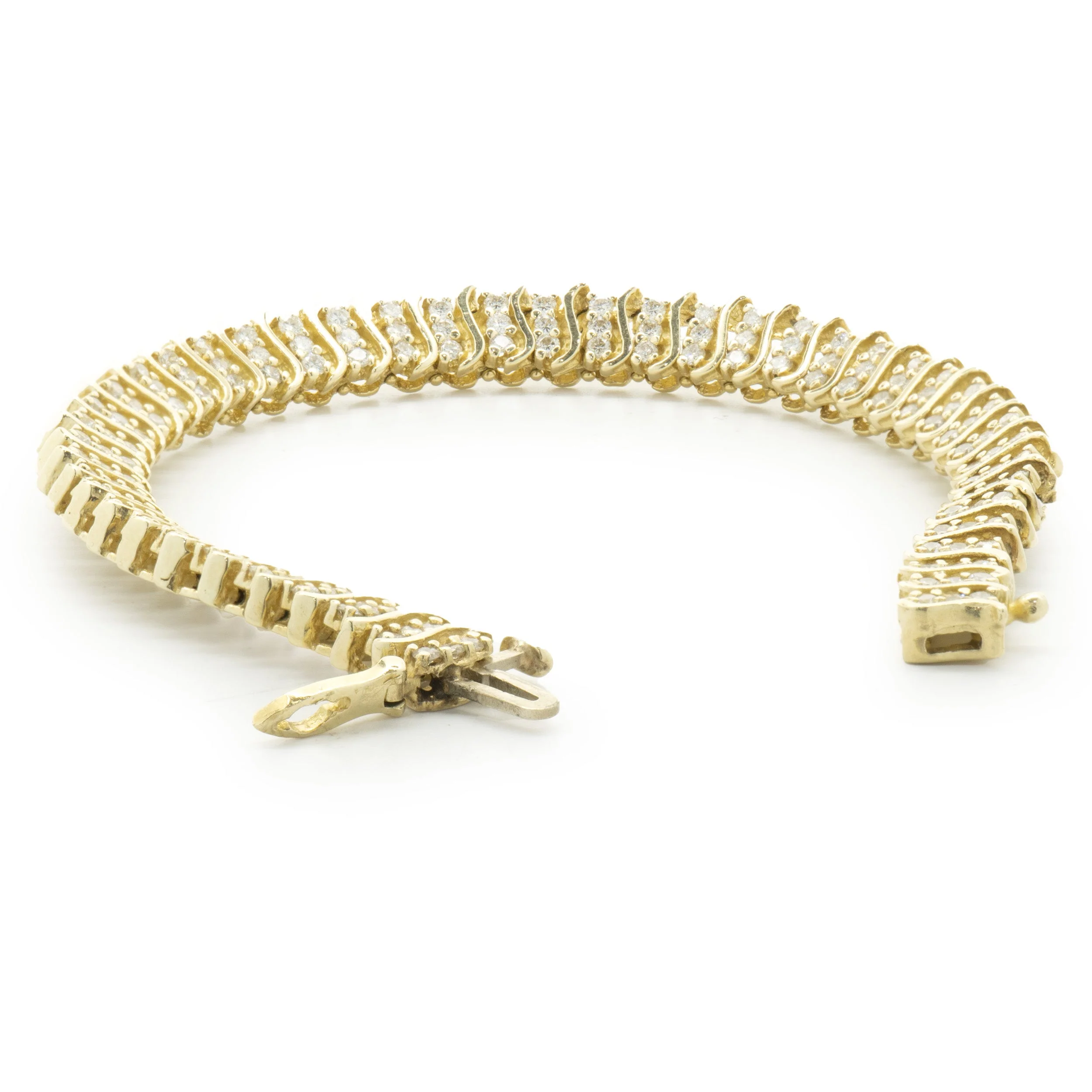 14 Karat Yellow Gold Triple Row Diamond S Link Tennis Bracelet - Image 3