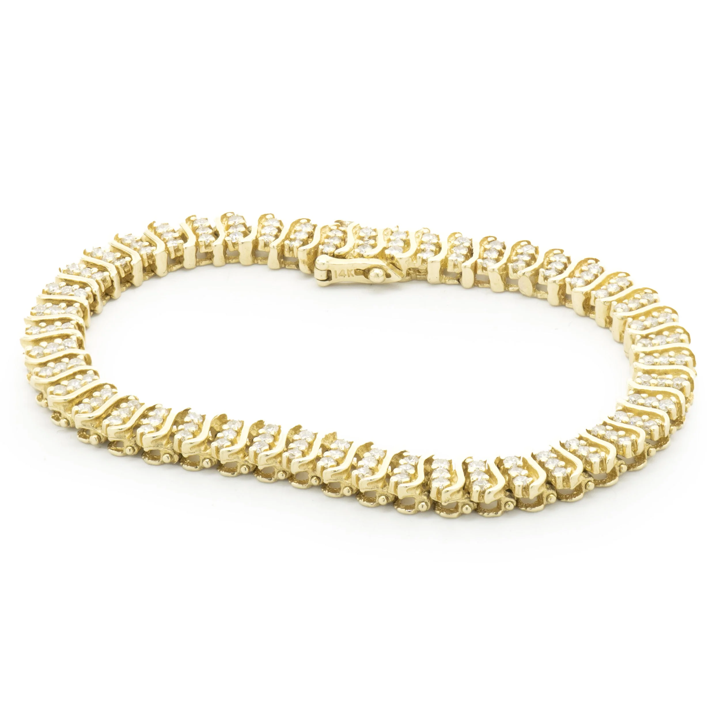 14 Karat Yellow Gold Triple Row Diamond S Link Tennis Bracelet - Image 4