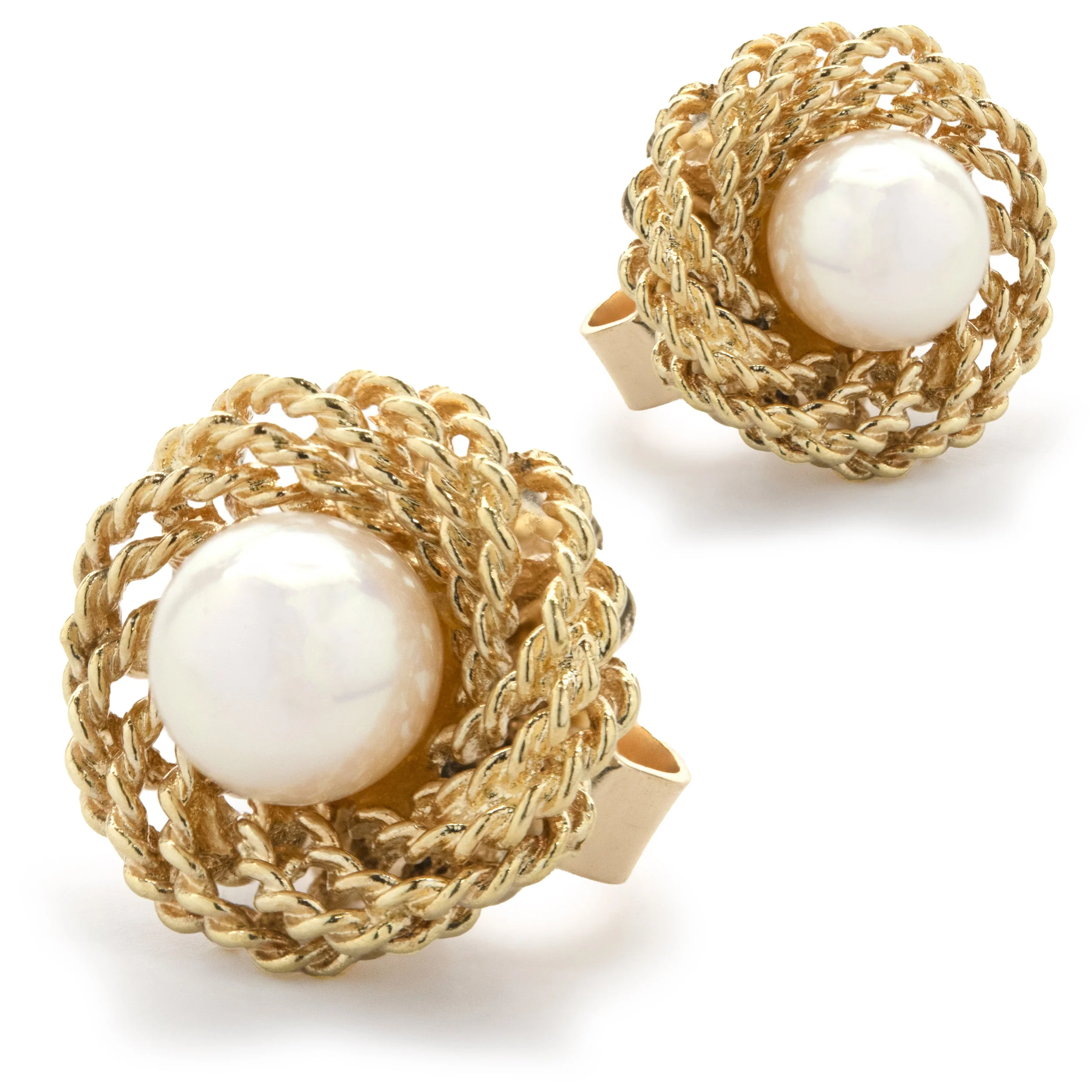 14 Karat Yellow Gold Twisted Pearl Stud Earrings - Image 2