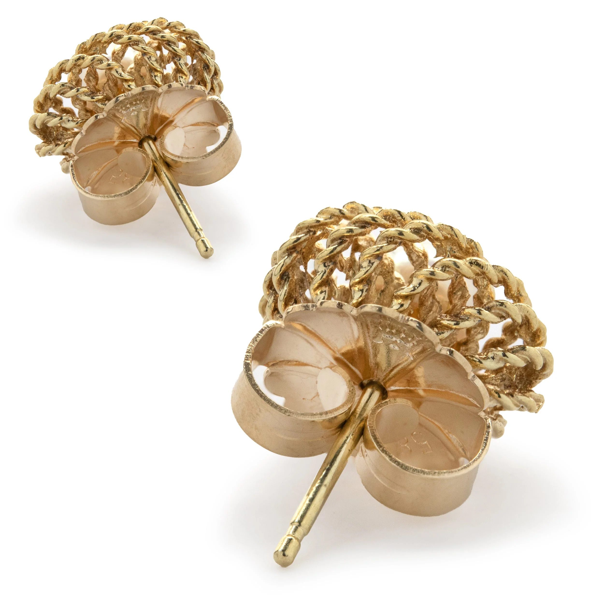 14 Karat Yellow Gold Twisted Pearl Stud Earrings - Image 3
