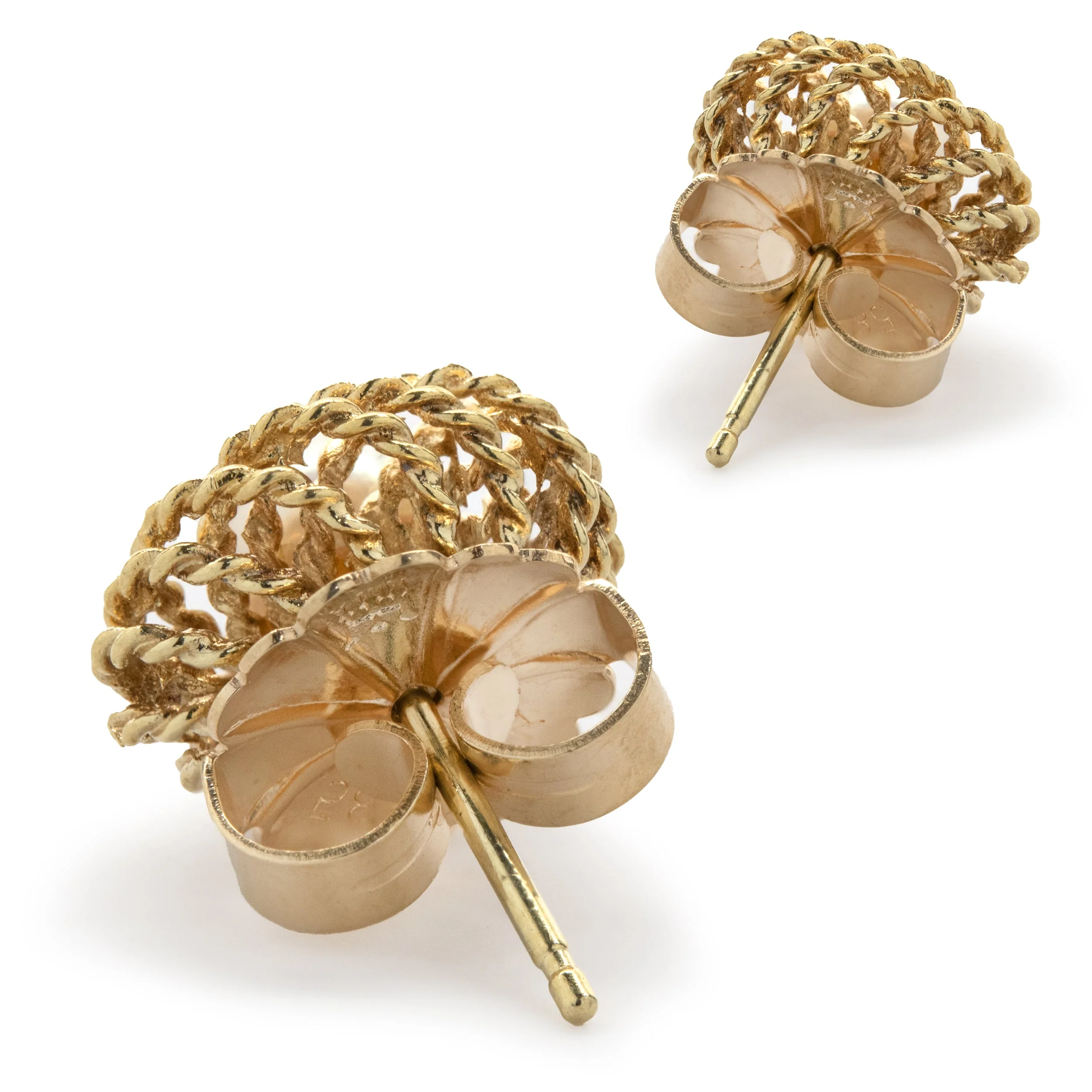 14 Karat Yellow Gold Twisted Pearl Stud Earrings - Image 4