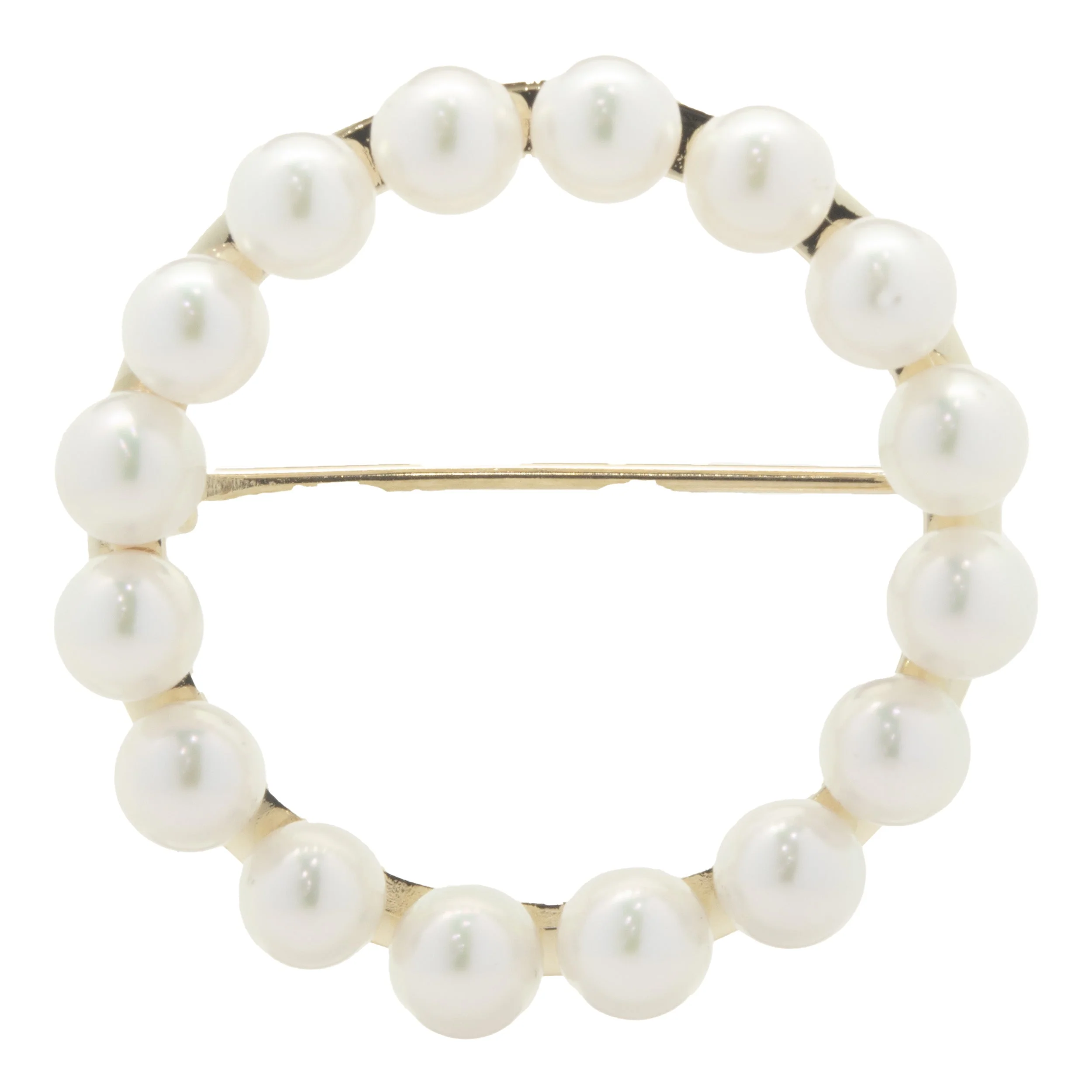 14 Karat Yellow Gold Vintage Circle 25MM Pearl Pin