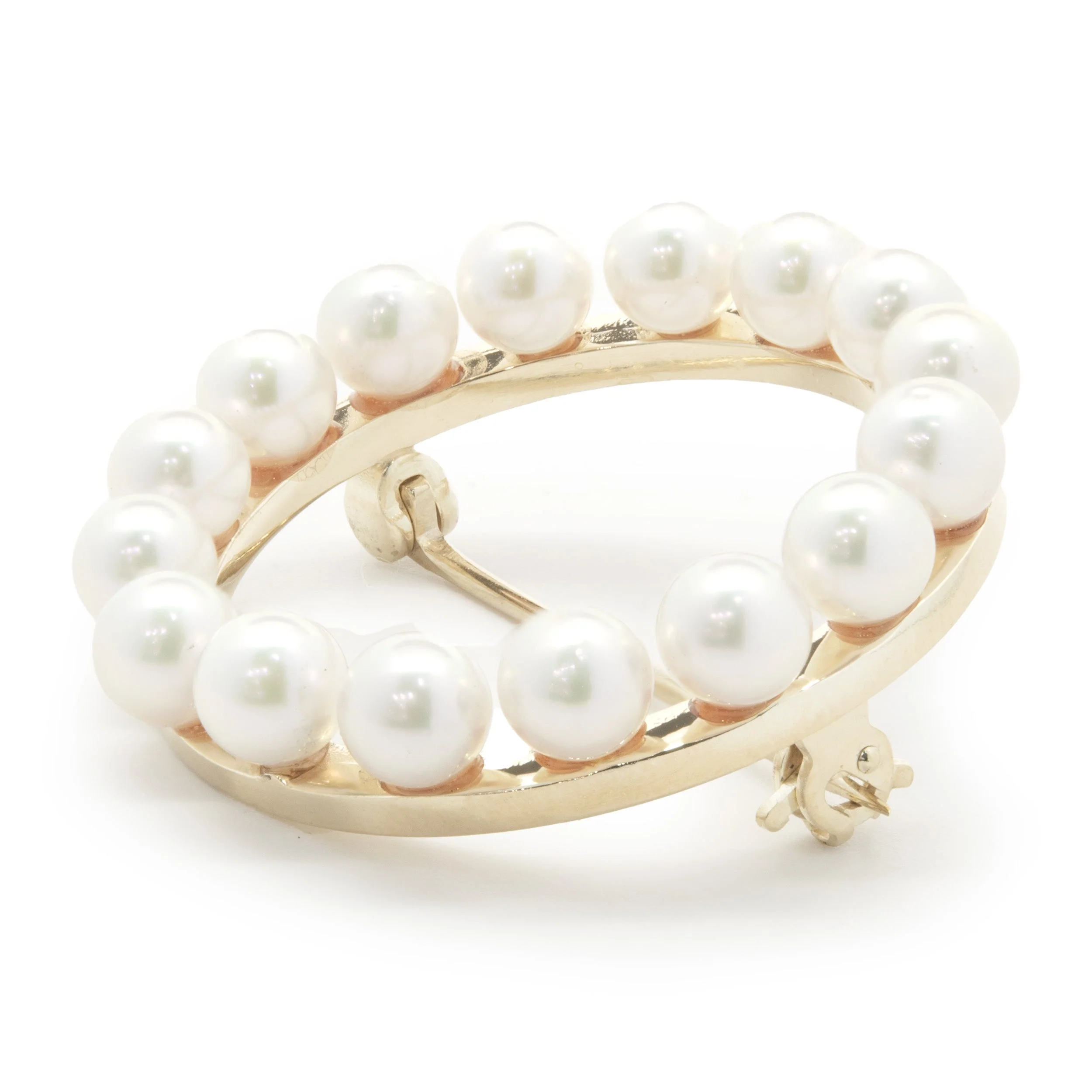 14 Karat Yellow Gold Vintage Circle 25MM Pearl Pin - Image 2