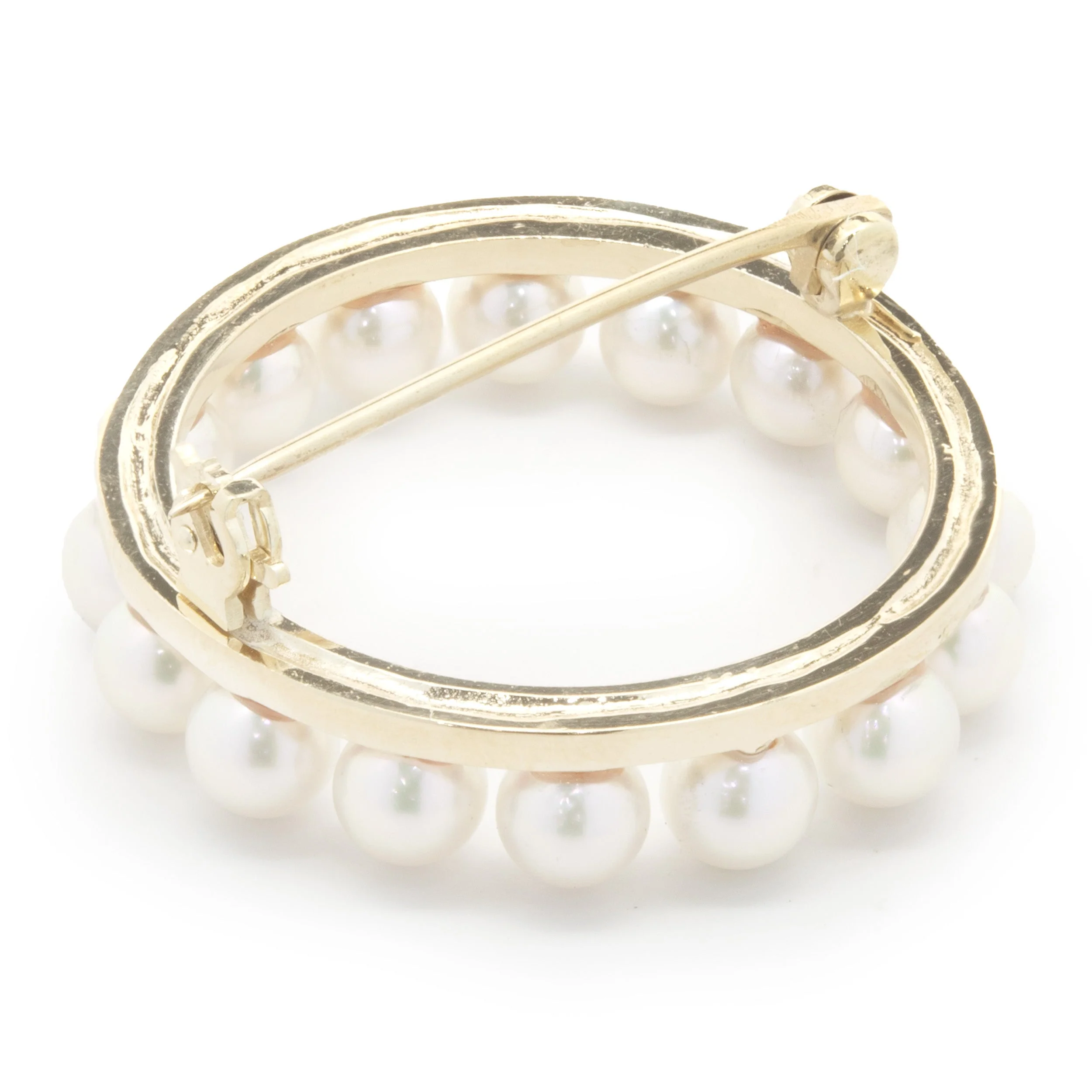 14 Karat Yellow Gold Vintage Circle 25MM Pearl Pin - Image 3